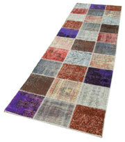 Handmade Patchwork Rug - Blue Cotton Wool Area Rug 2'9''x9'9'' by Agacan