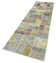 Handmade Area Rug – Blue Patchwork Vintage Turkish Carpet 2'9"x10'6" Cotton Wool