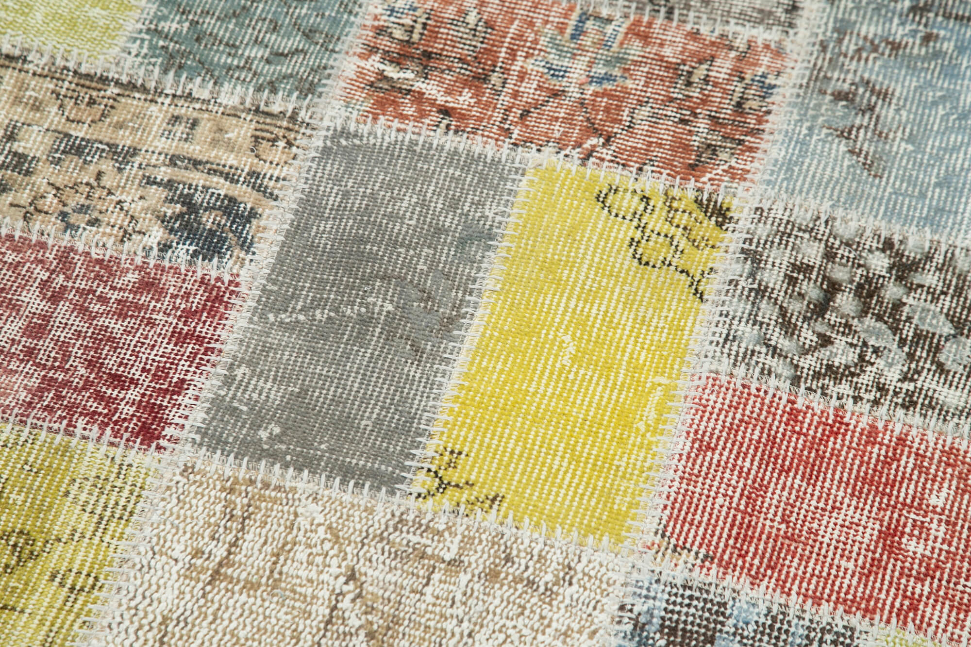 Handmade Area Rug – Blue Patchwork Vintage Turkish Carpet 2'9"x10'6" Cotton Wool