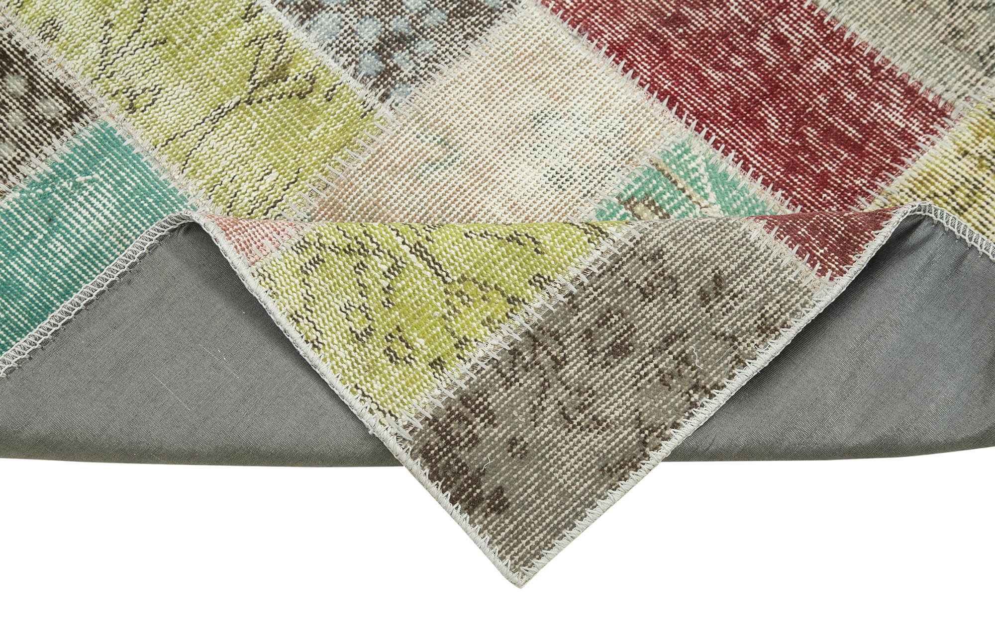 Handmade Area Rug – Blue Patchwork Vintage Turkish Carpet 2'9"x10'6" Cotton Wool