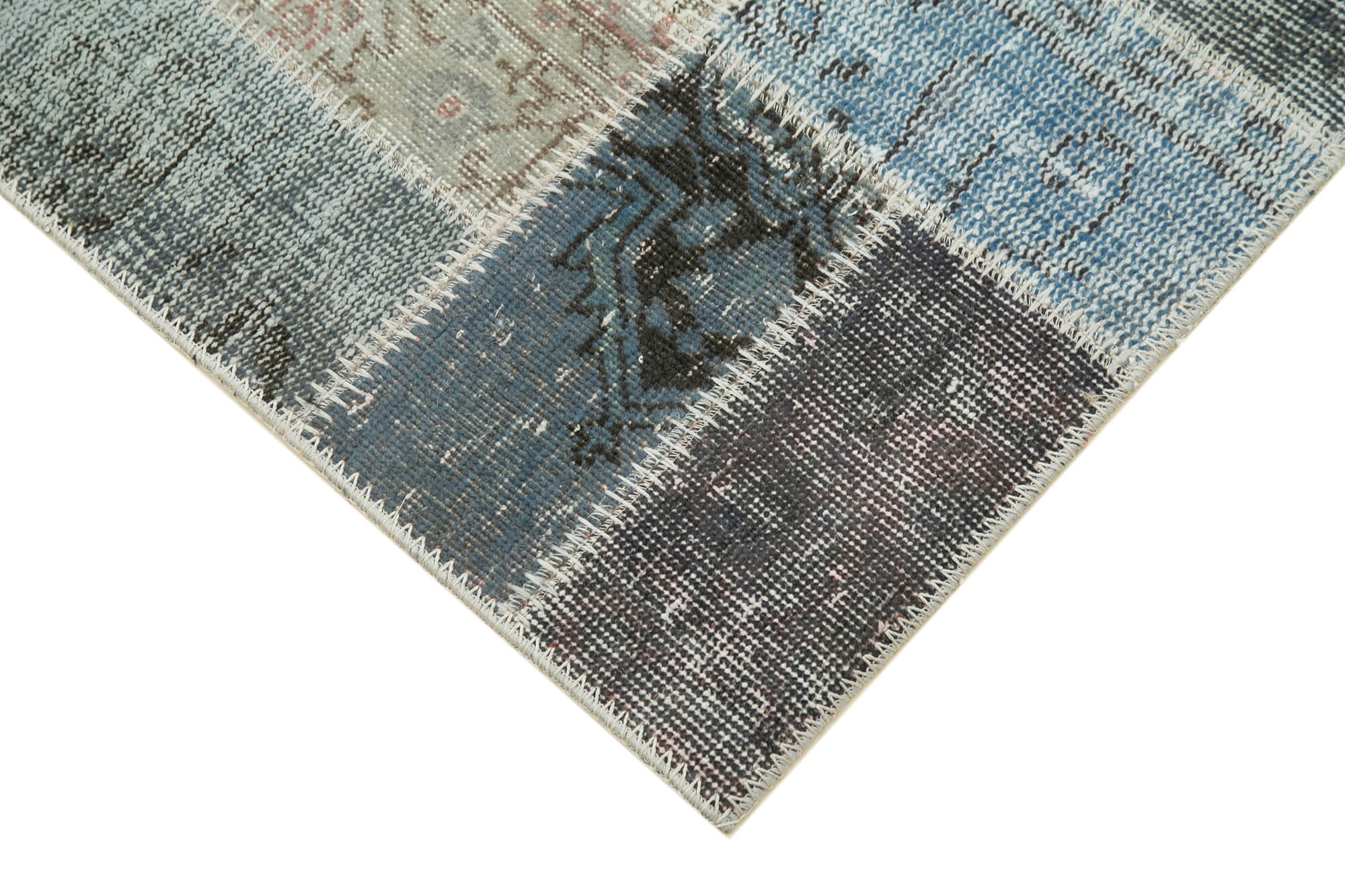 Kirk Yama Blue Patchwork Cotton Wool Handmade Area Rug 2'9'' x 9'7''