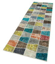Handmade Patchwork Rug – Blue Cotton Wool Area Rug 2'11'' x 10'2'' Durable Soft Wool