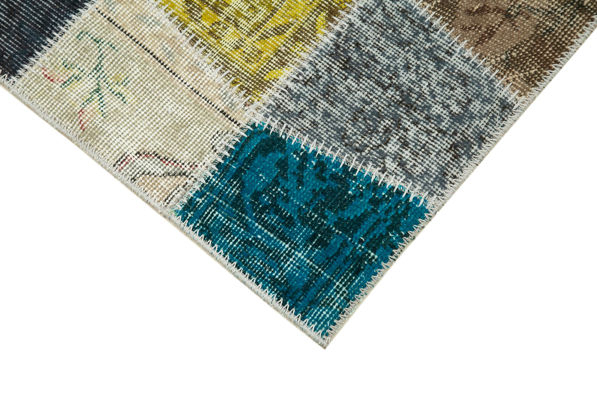 Handmade Patchwork Rug – Blue Cotton Wool Area Rug 2'11'' x 10'2'' Durable Soft Wool