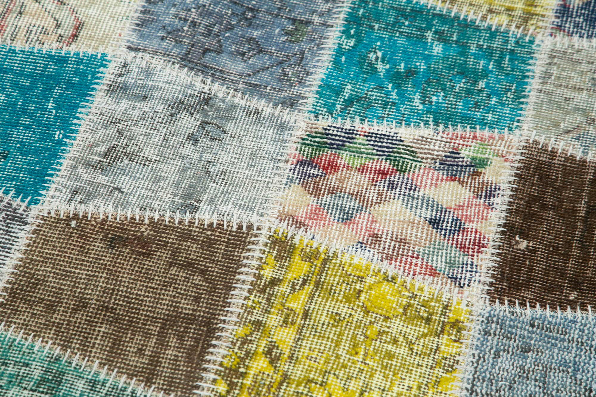 Handmade Patchwork Rug – Blue Cotton Wool Area Rug 2'11'' x 10'2'' Durable Soft Wool
