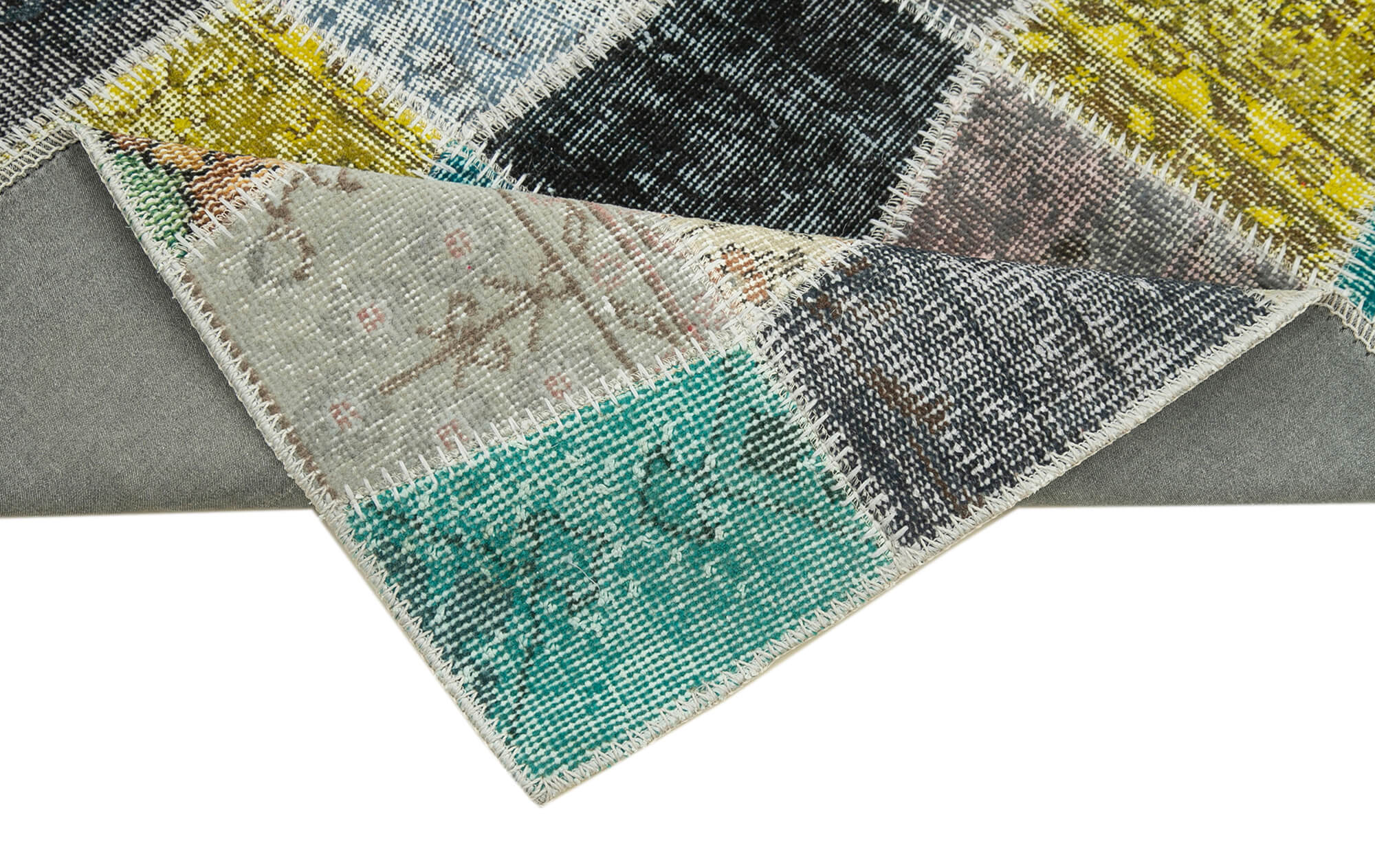 Handmade Patchwork Rug – Blue Cotton Wool Area Rug 2'11'' x 10'2'' Durable Soft Wool