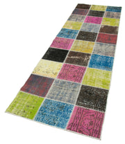 Handmade Patchwork Rug - Kirk Yama Blue Cotton Wool Durable Wool Rug 2'9''x9'9''