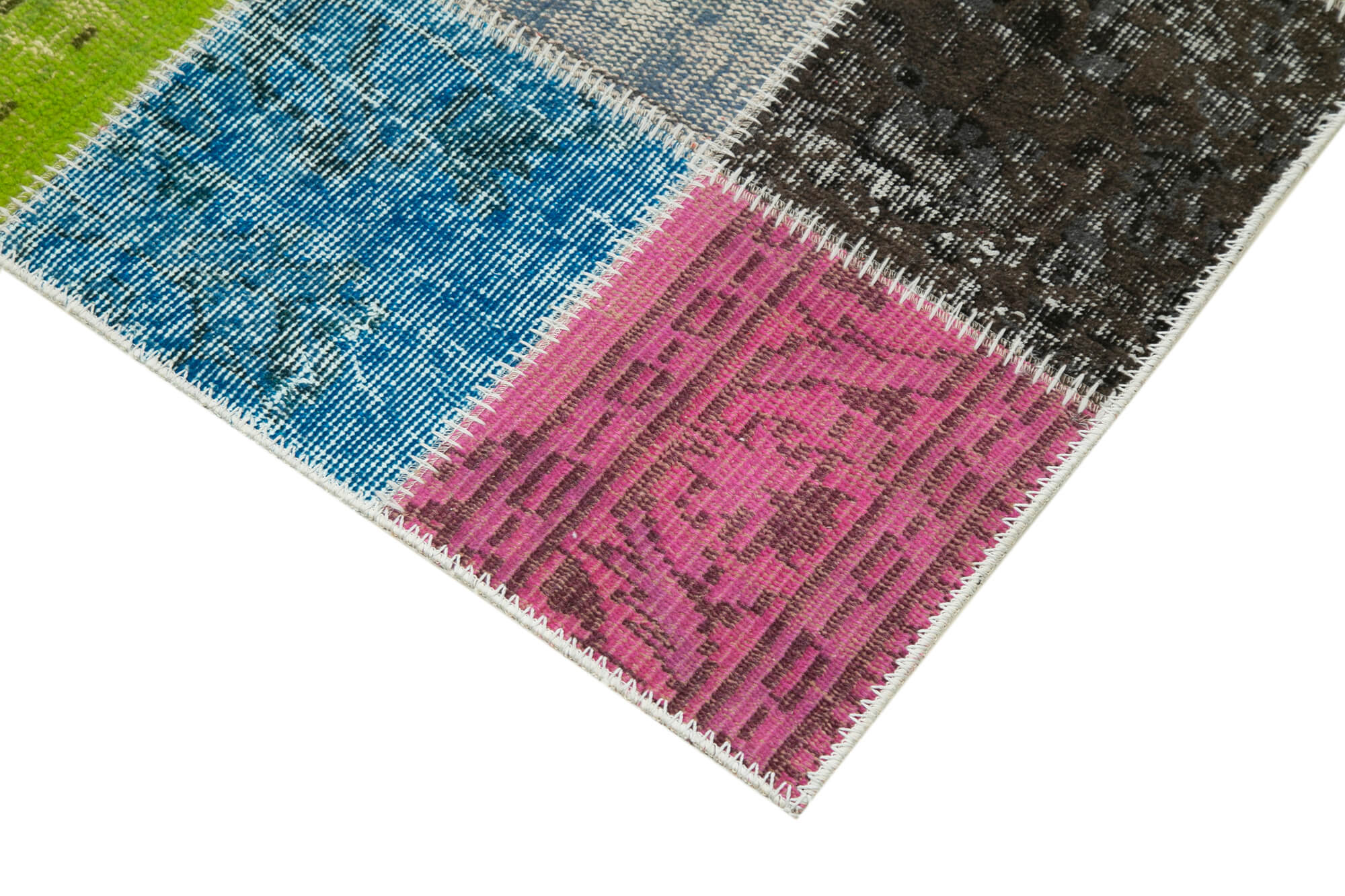 Handmade Patchwork Rug - Kirk Yama Blue Cotton Wool Durable Wool Rug 2'9''x9'9''