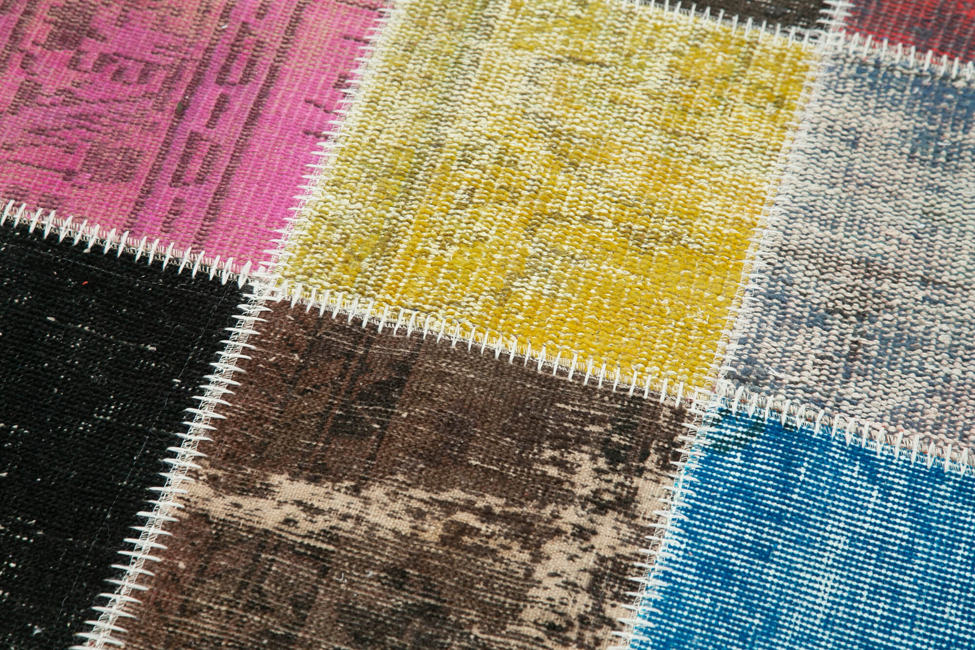 Handmade Patchwork Rug - Kirk Yama Blue Cotton Wool Durable Wool Rug 2'9''x9'9''
