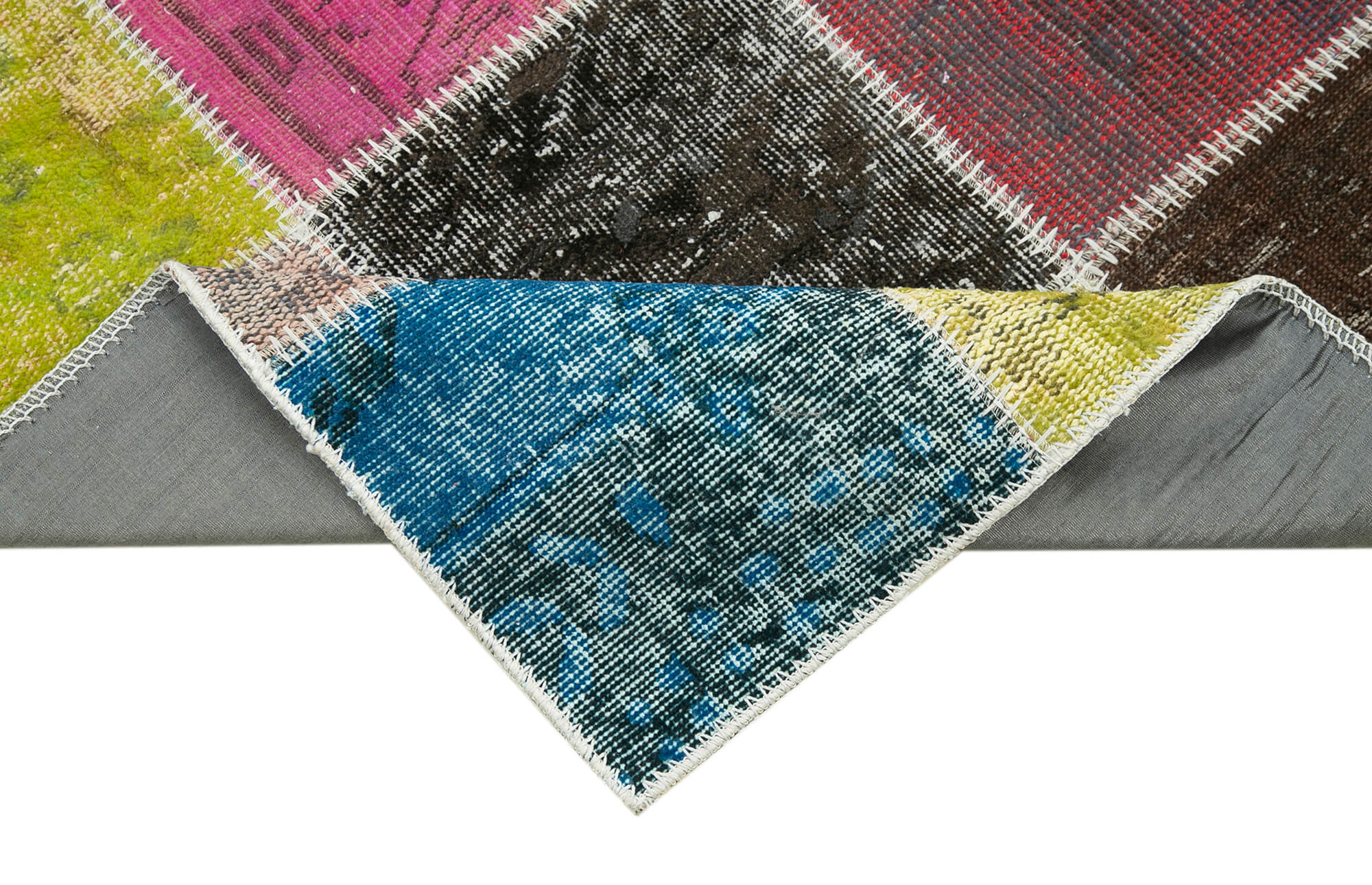 Handmade Patchwork Rug - Kirk Yama Blue Cotton Wool Durable Wool Rug 2'9''x9'9''