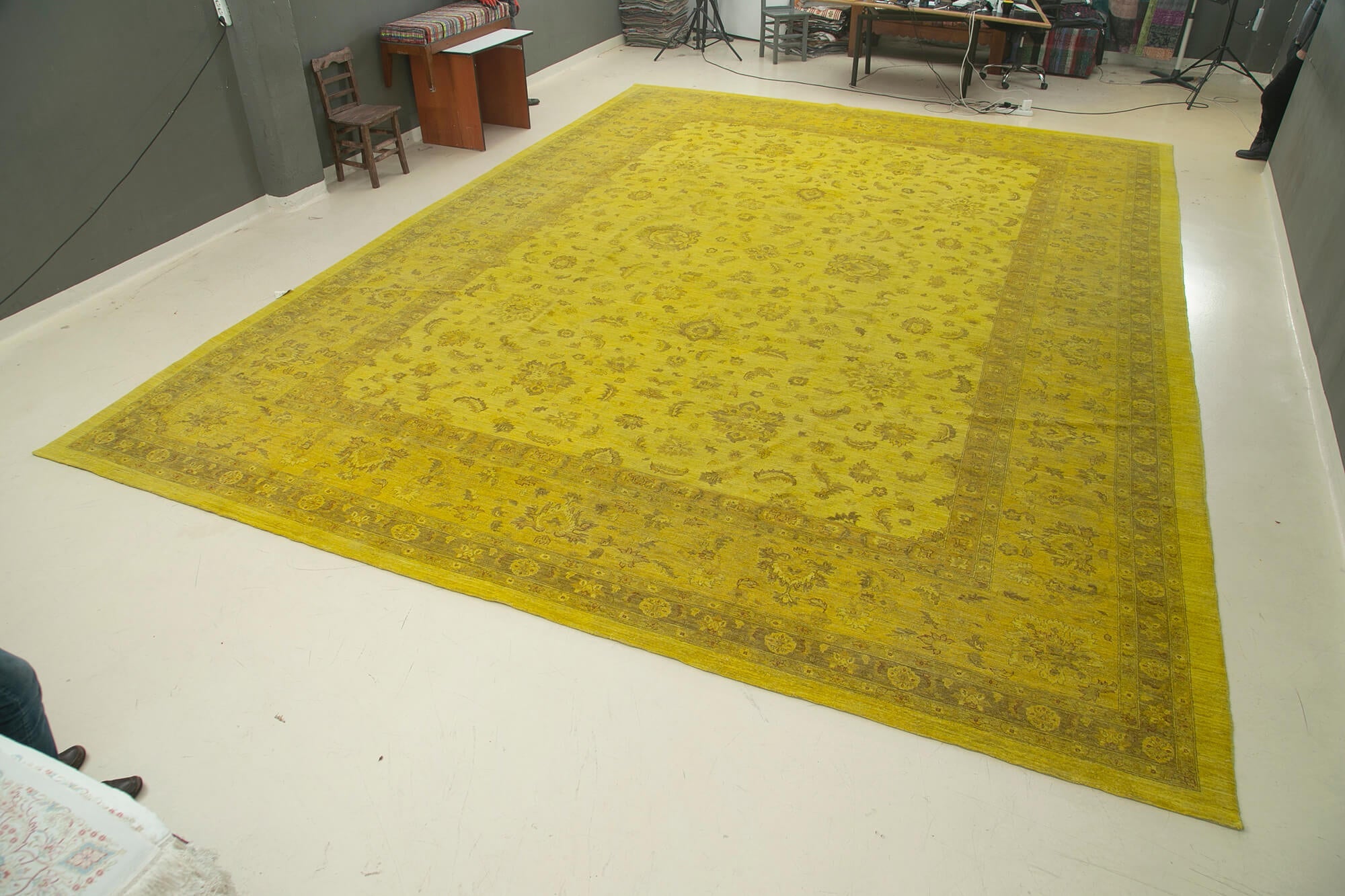 Handmade Wool Area Rug - Tebriz Vintage Turkish Carpet, Classic Yellow Rug 14'5"x20'6"