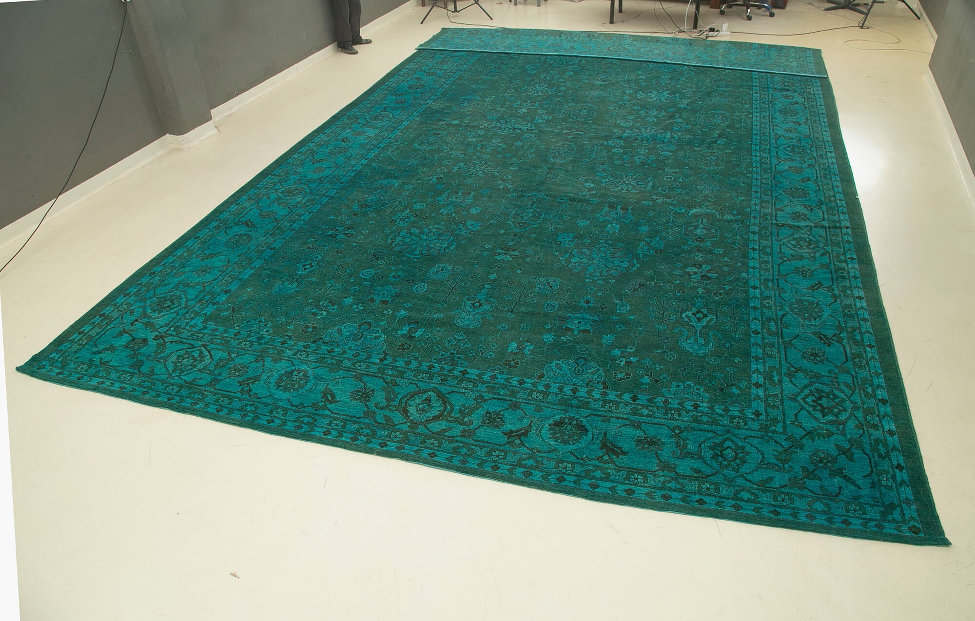 Handmade Wool Area Rug – Tebriz Turquoise Classic Cotton Wool Rug 14'1''x23'2''