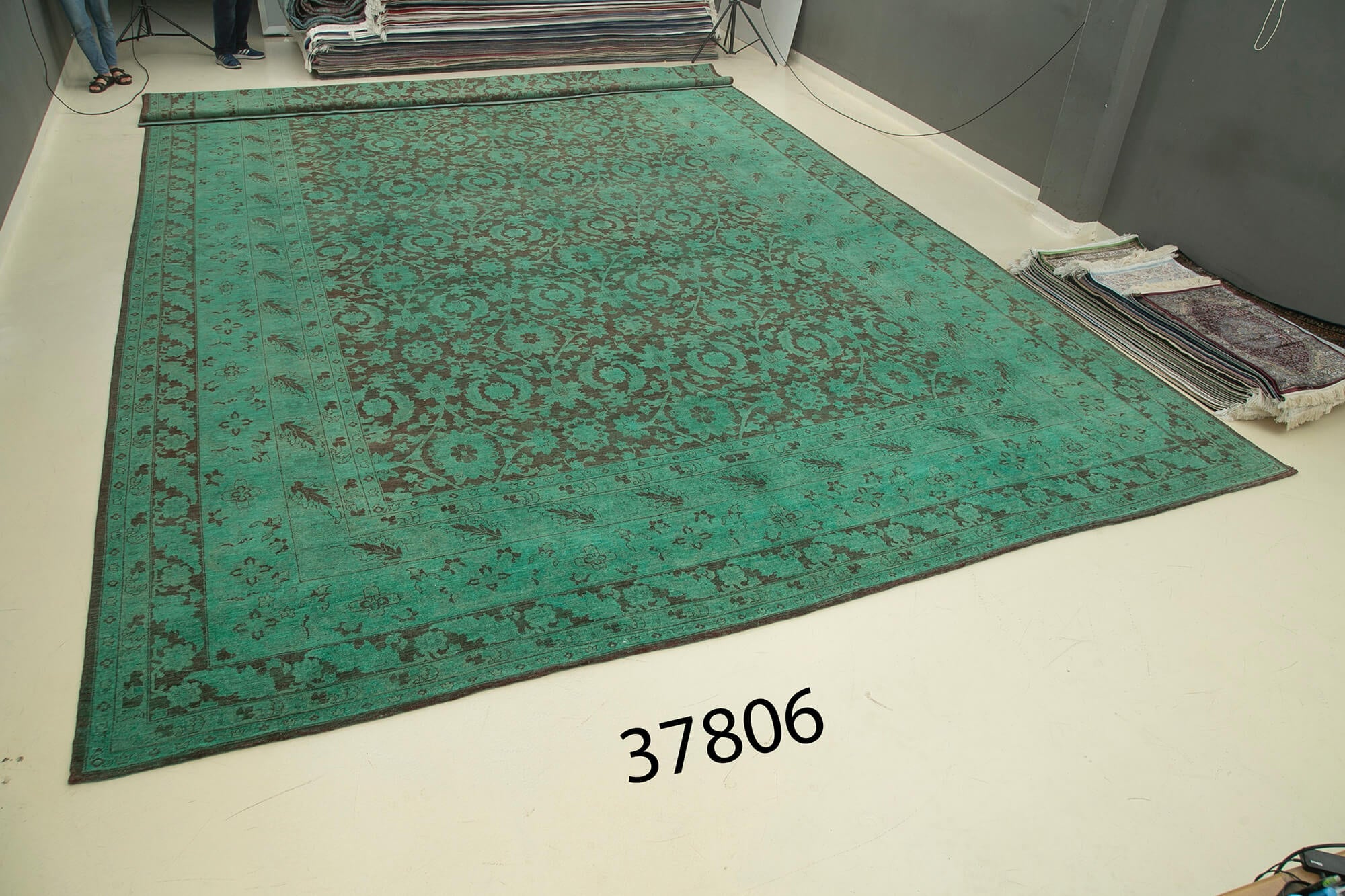Handmade Area Rug – Tebriz Turquoise Classic Cotton Wool Carpet 14'1''x25'10''