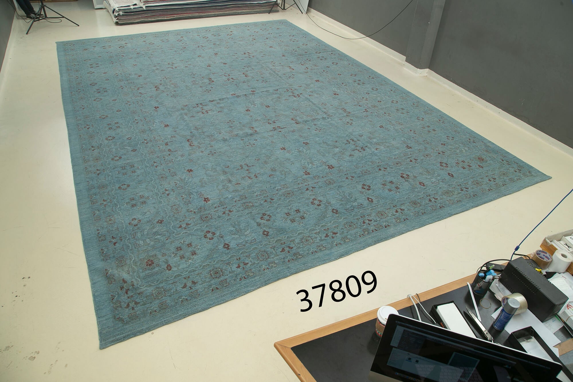 Handmade Wool Area Rug – Classic Blue Carpet, Vintage Turkish Cotton Wool Carpet 14'10''x21'