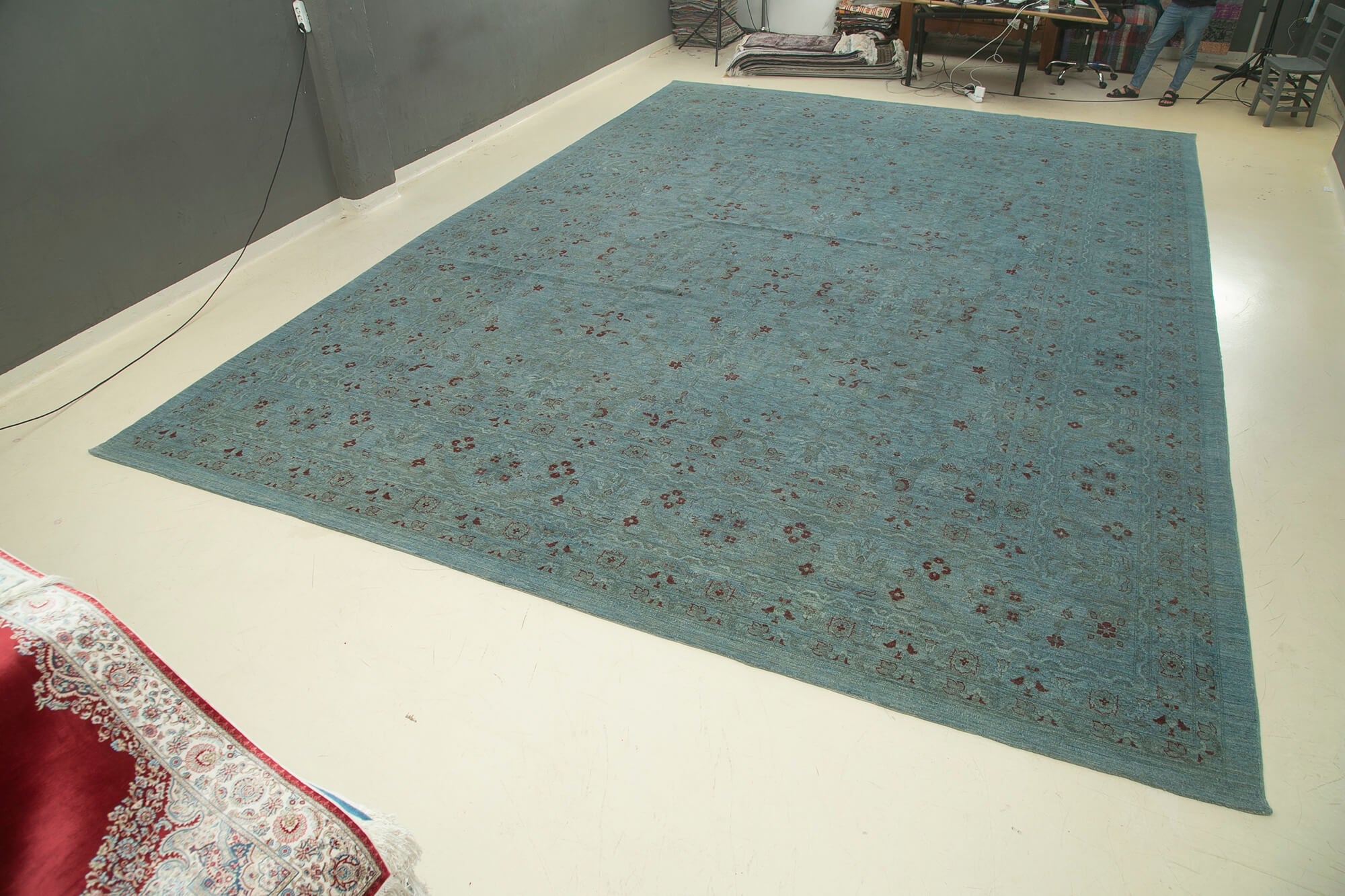Handmade Wool Area Rug – Classic Blue Carpet, Vintage Turkish Cotton Wool Carpet 14'10''x21'