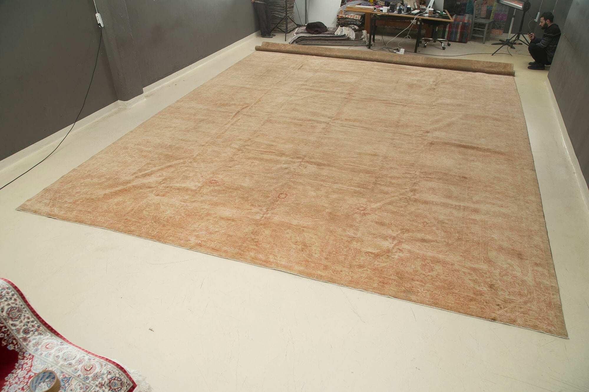 Handmade Wool Area Rug – Tebriz Beige Classic Cotton Wool Rug 16'4''x25'2'' Large Living Room