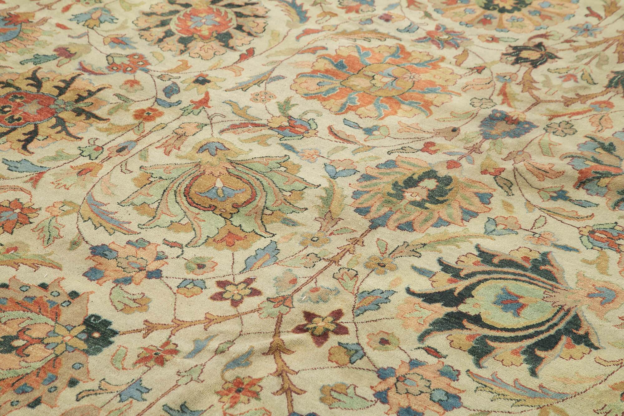 Handmade Wool Area Rug – Tebriz Classic Beige Cotton Wool Rug 15'3''x16'7''