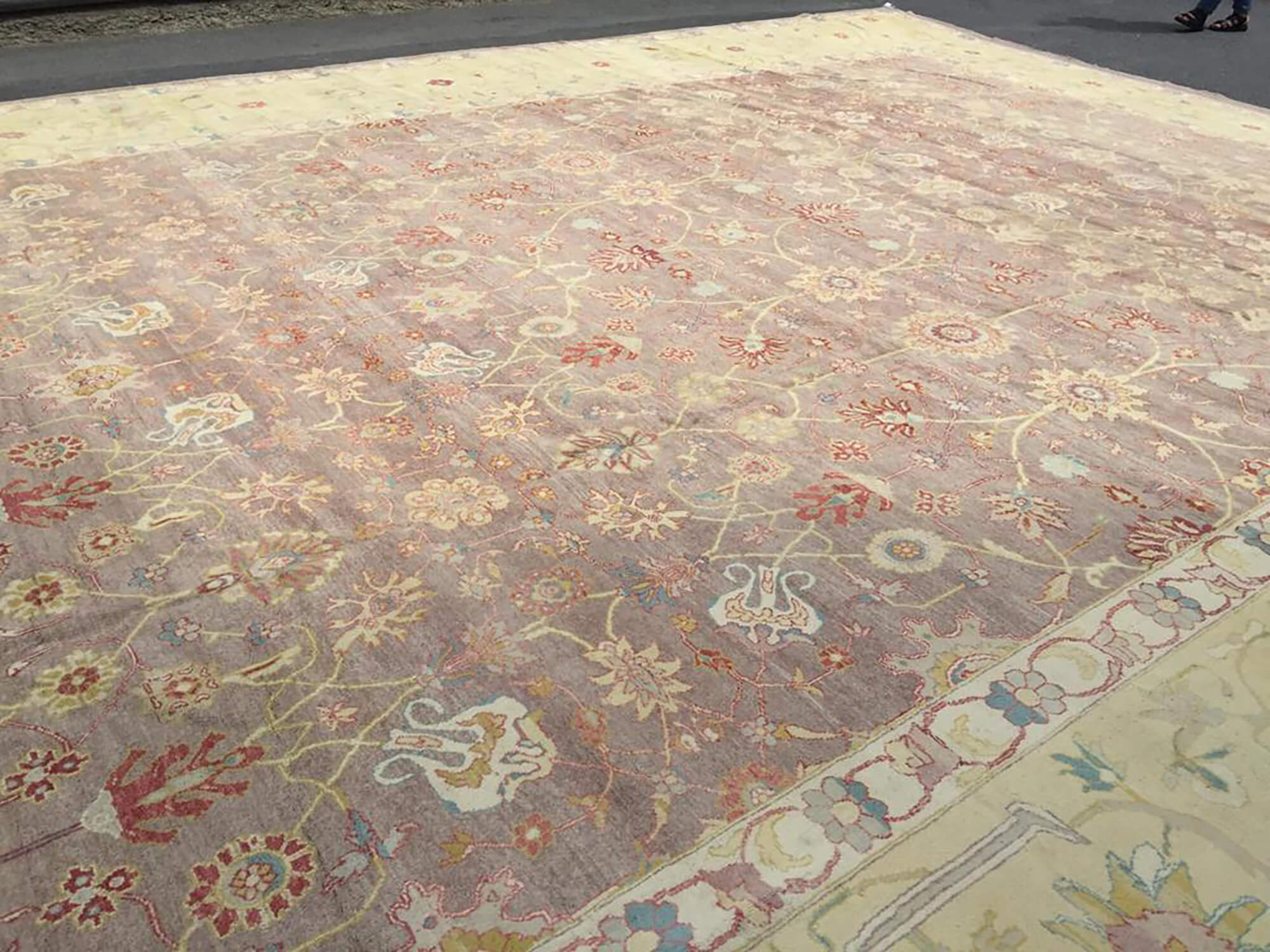 Handmade Wool Area Rug – Classic Beige Carpet Cotton Wool Rug 18'8''x27'11''