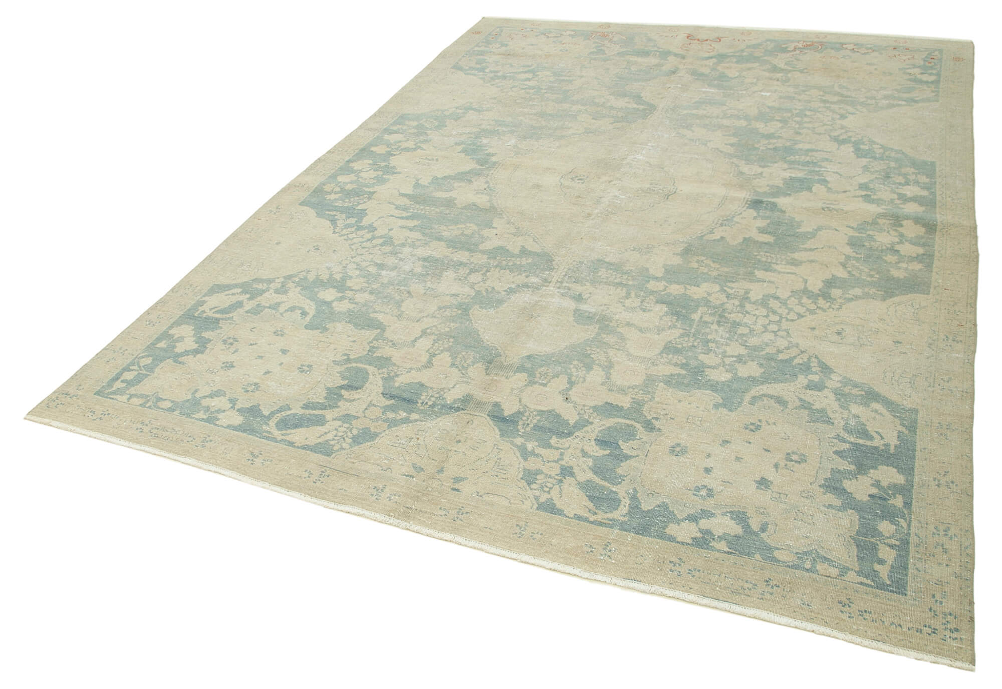 Handmade Area Rug – Persian Classic Beige Cotton Wool Vintage Carpet 6'11''x10'4''