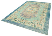 Handmade Vintage Area Rug – Blue Vintage Cotton Wool Turkish Wool Rug 7'0" x 10'3"