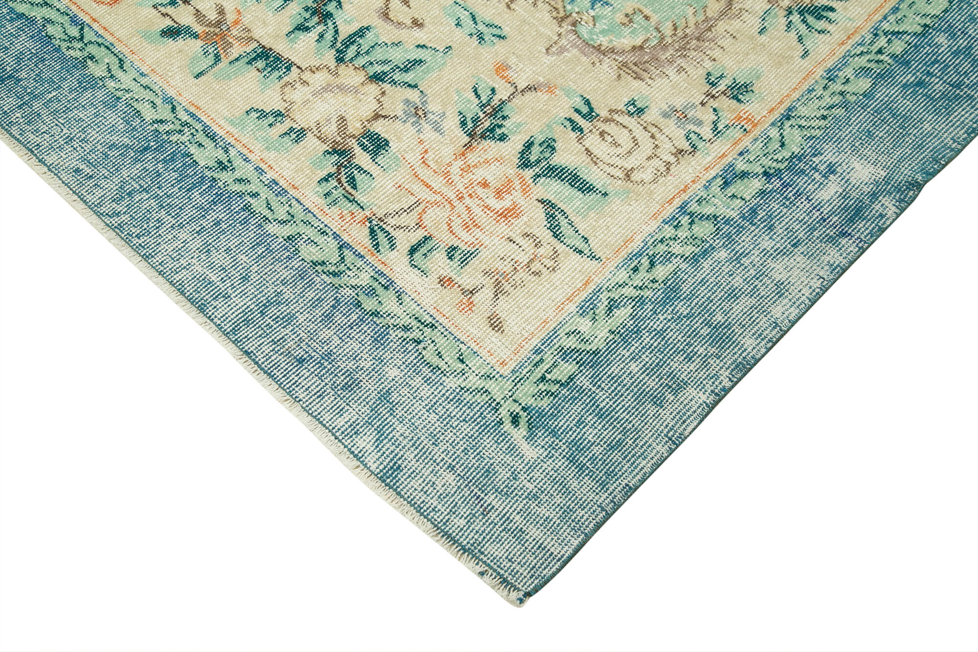 Handmade Vintage Area Rug – Blue Vintage Cotton Wool Turkish Wool Rug 7'0" x 10'3"