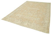 Vintage Cotton Wool Rug - Handmade Area Rug 7'0" x 10'6" Beige Wool Carpet
