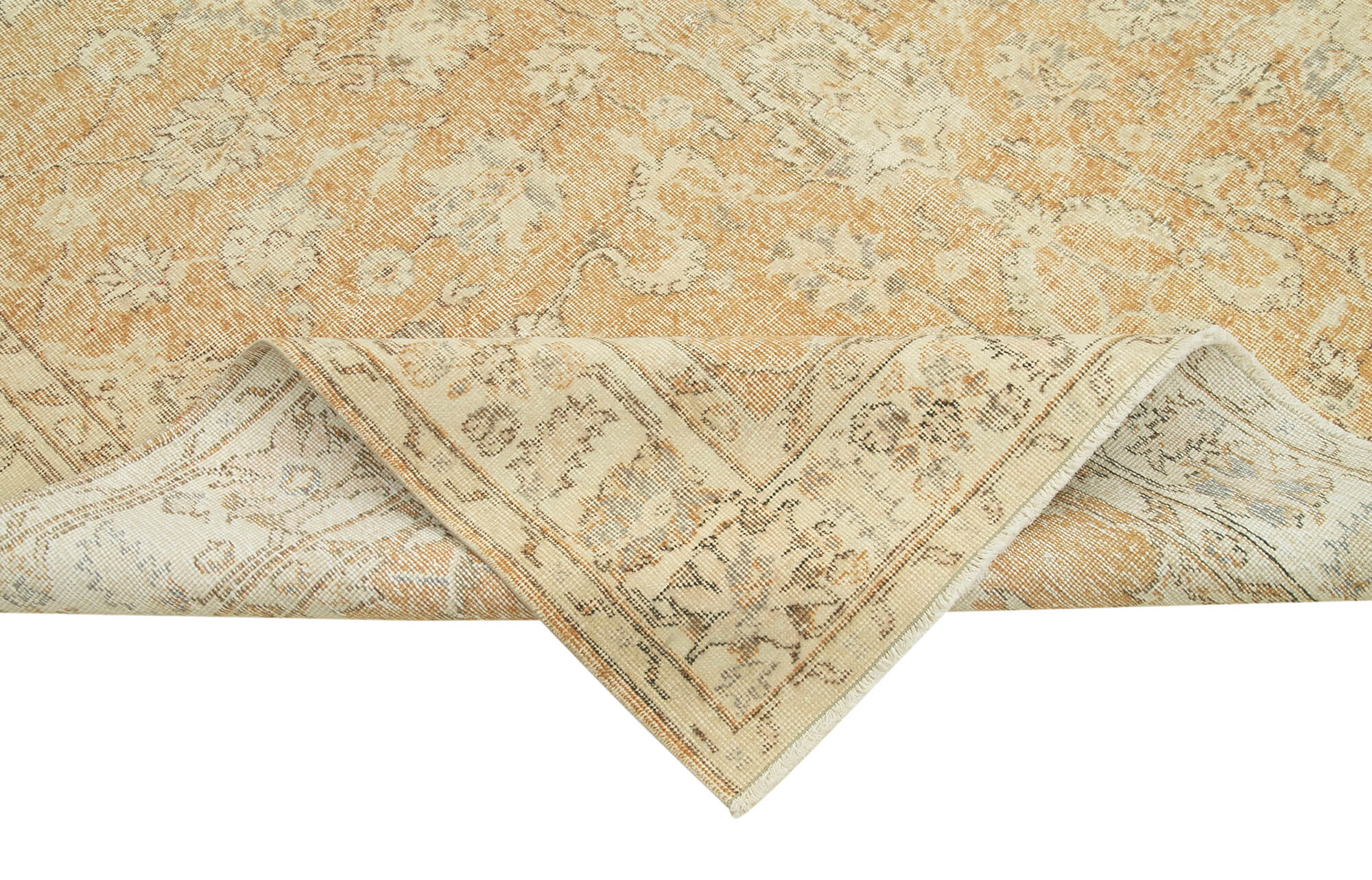 Vintage Cotton Wool Rug - Handmade Area Rug 7'0" x 10'6" Beige Wool Carpet