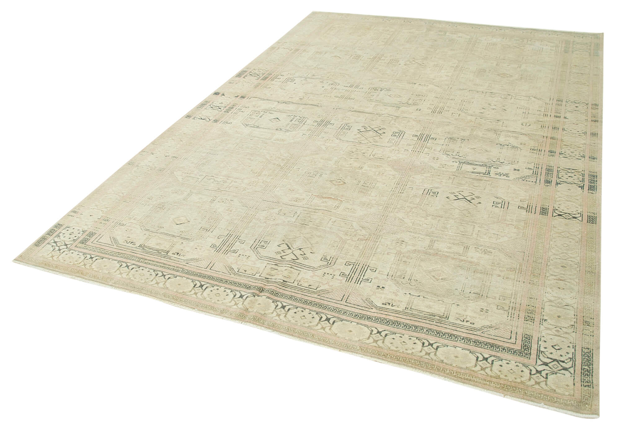 Handmade Vintage Area Rug | Beige Wool Rug 6x9 | Durable Cotton Wool Carpet
