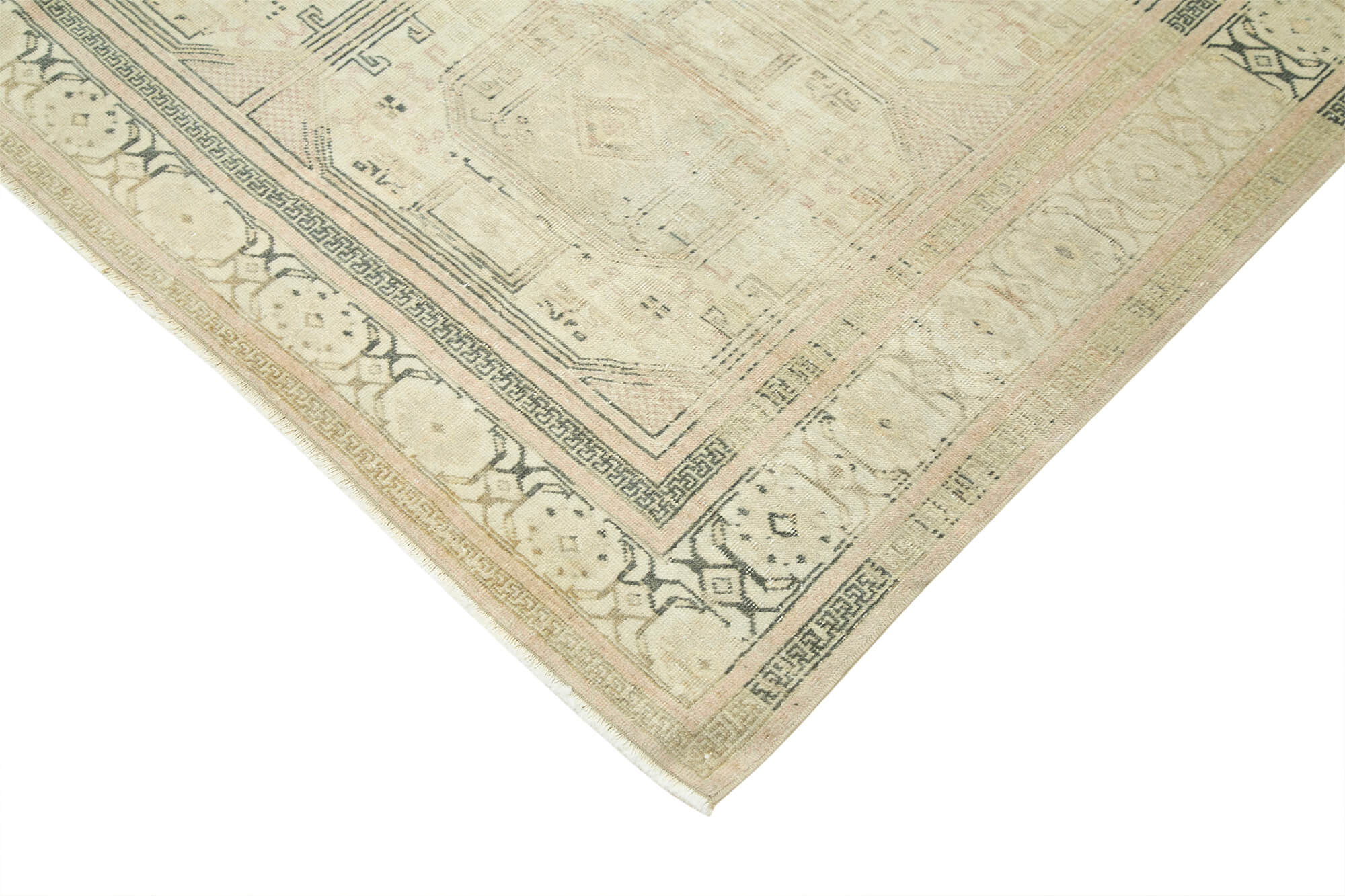 Handmade Vintage Area Rug | Beige Wool Rug 6x9 | Durable Cotton Wool Carpet