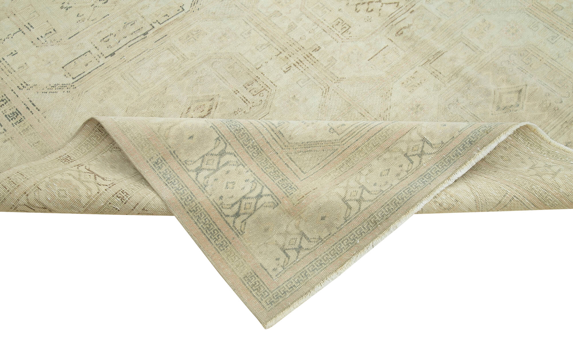 Handmade Vintage Area Rug | Beige Wool Rug 6x9 | Durable Cotton Wool Carpet