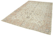 Vintage Cotton Wool Rug – Handmade Beige Area Rug 6'10'' x 10'1'' with Durable Woven Carpet