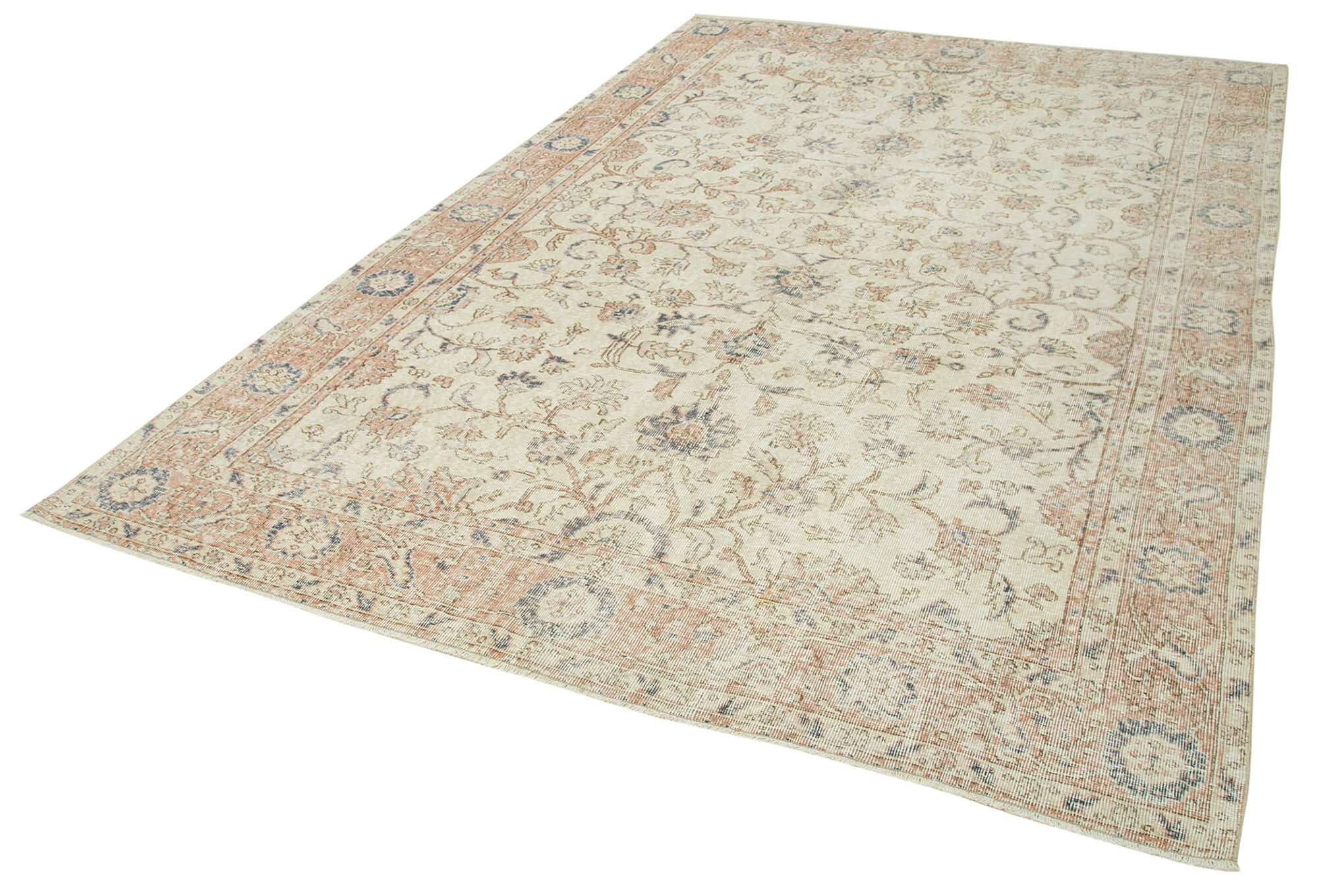 Vintage Cotton Wool Rug – Handmade Beige Area Rug 6'10'' x 10'1'' with Durable Woven Carpet