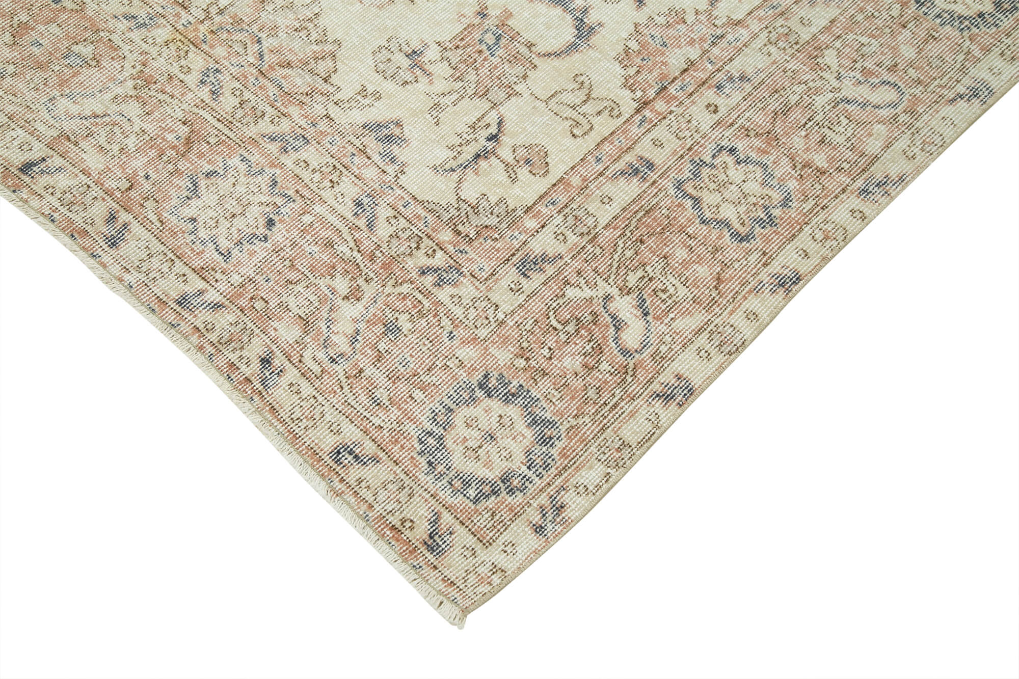Vintage Cotton Wool Rug – Handmade Beige Area Rug 6'10'' x 10'1'' with Durable Woven Carpet