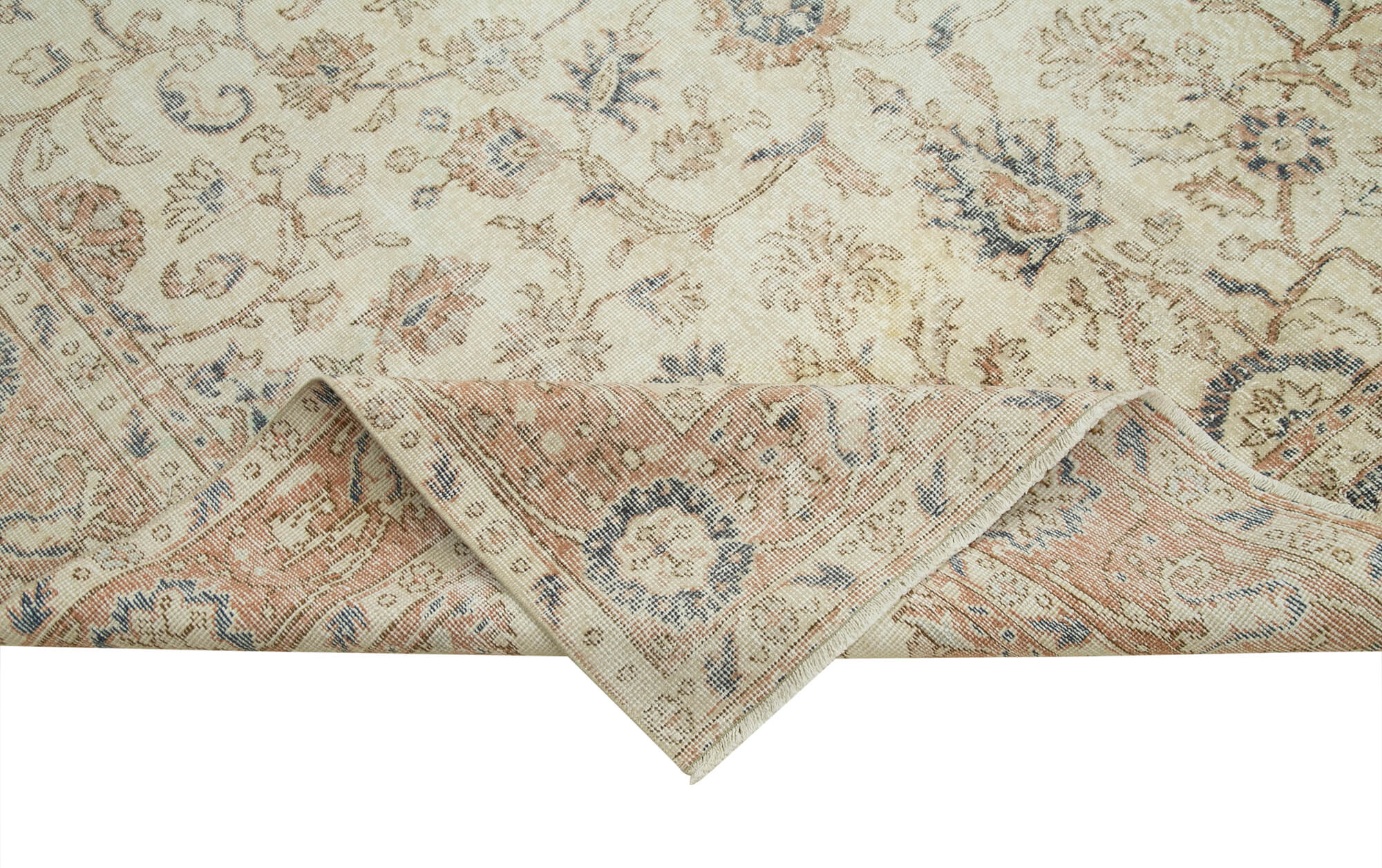 Vintage Cotton Wool Rug – Handmade Beige Area Rug 6'10'' x 10'1'' with Durable Woven Carpet