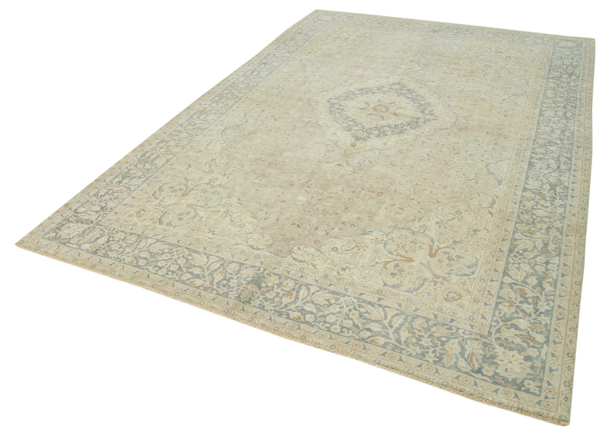 Vintage Cotton Wool Rug – Handmade Area Rug | Beige Wool Turkish Vintage Carpet 6'7''x10'1''