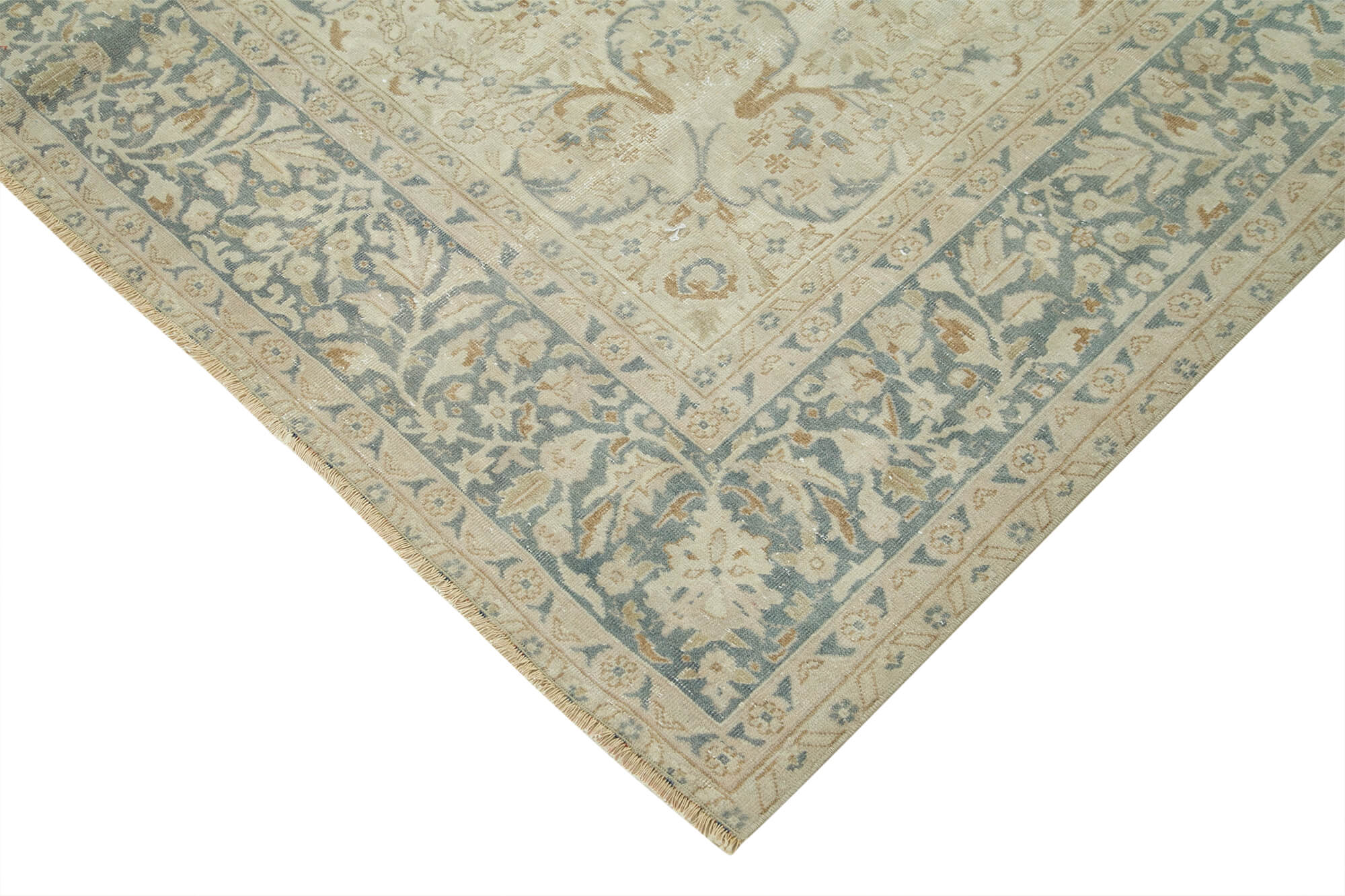 Vintage Cotton Wool Rug – Handmade Area Rug | Beige Wool Turkish Vintage Carpet 6'7''x10'1''
