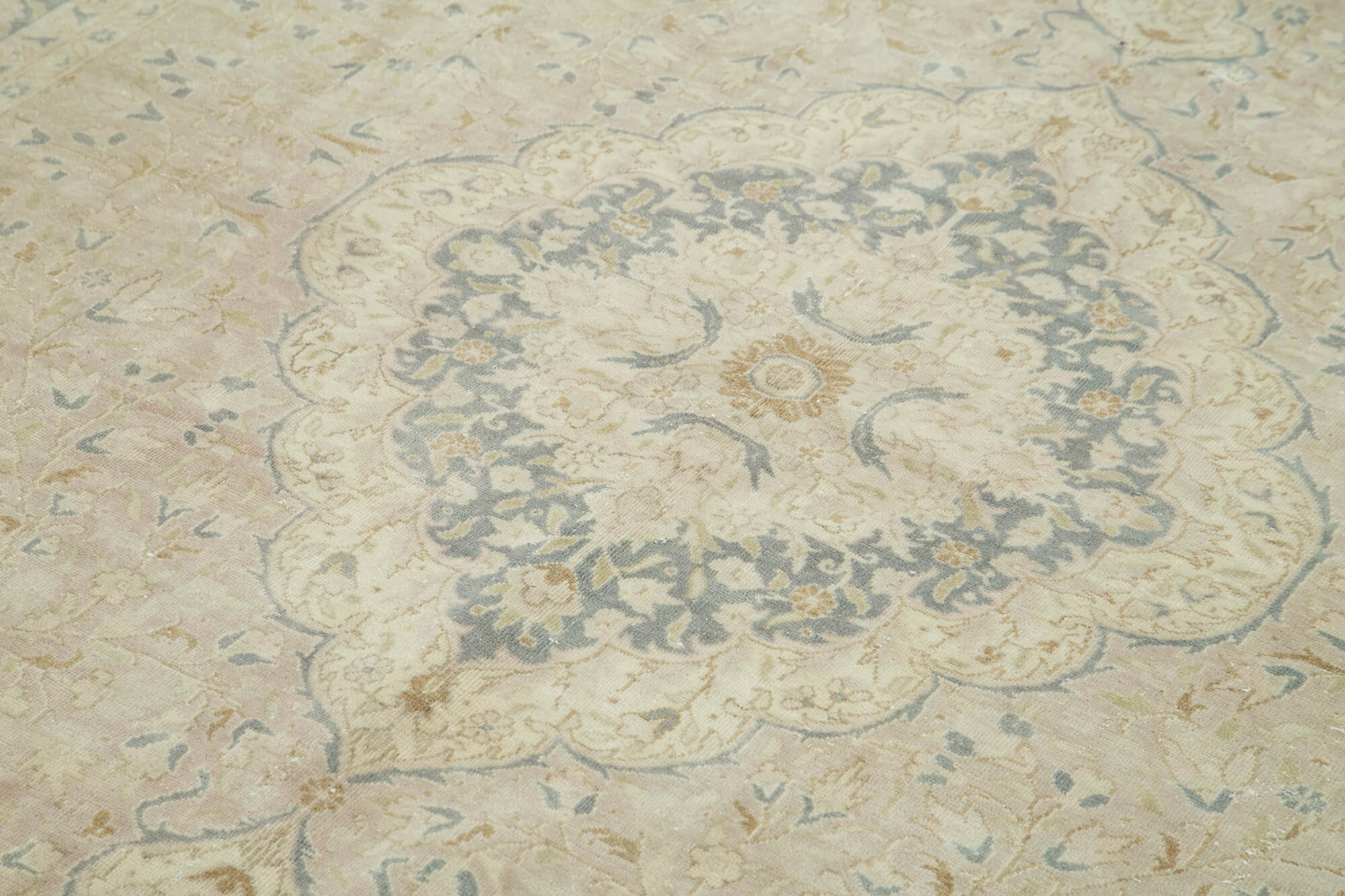 Vintage Cotton Wool Rug – Handmade Area Rug | Beige Wool Turkish Vintage Carpet 6'7''x10'1''