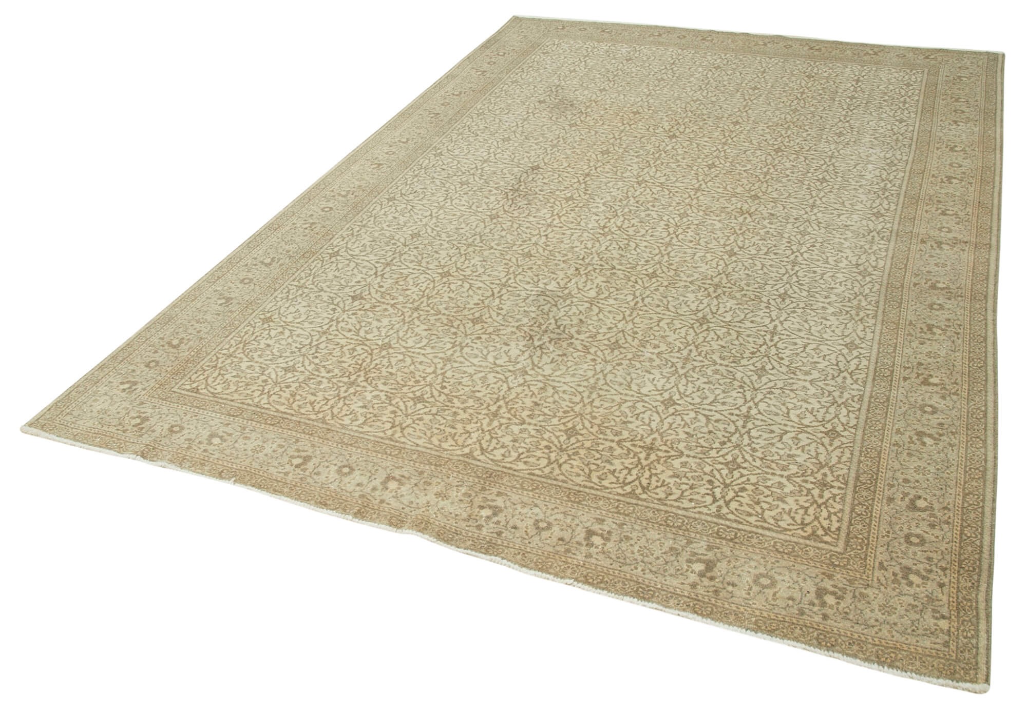 Vintage Cotton Wool Rug - Handmade Area Rug 6'4''x9'4'' Beige Wool Carpet