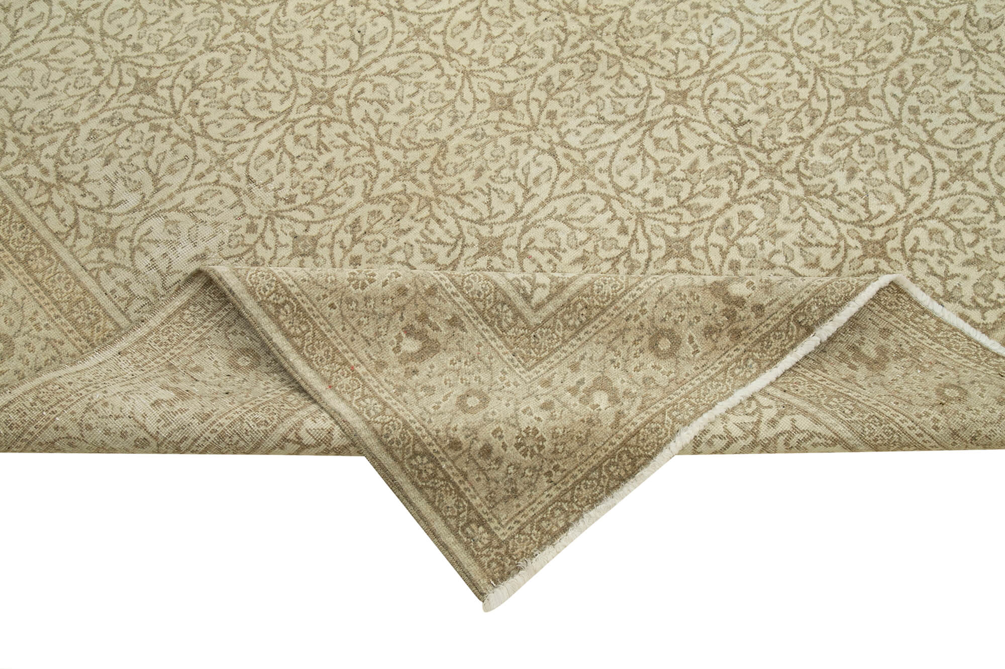 Vintage Cotton Wool Rug - Handmade Area Rug 6'4''x9'4'' Beige Wool Carpet