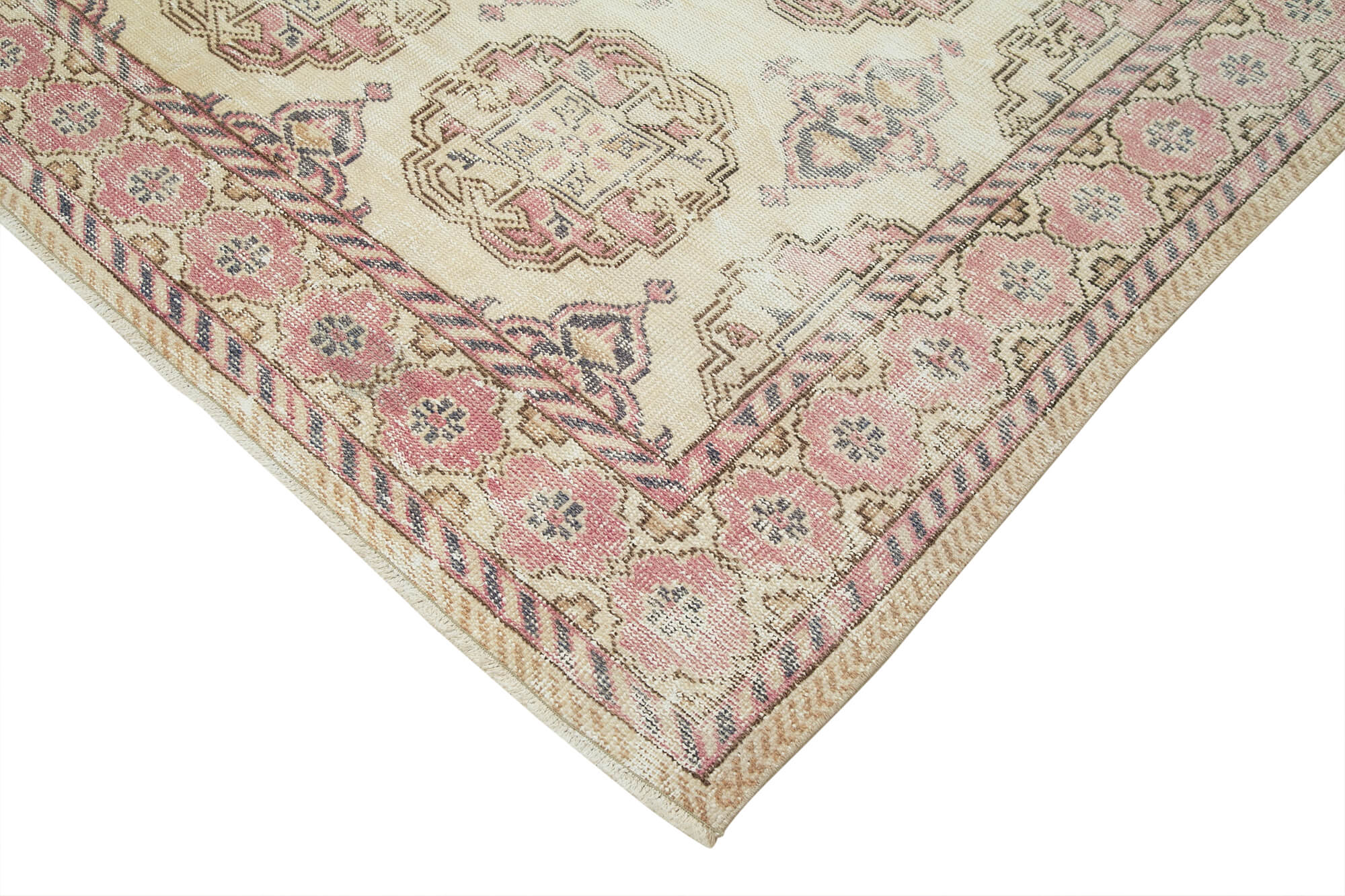 Handmade Vintage Area Rug – Kayseri Beige Cotton Wool Blend 6'11''x9'10''