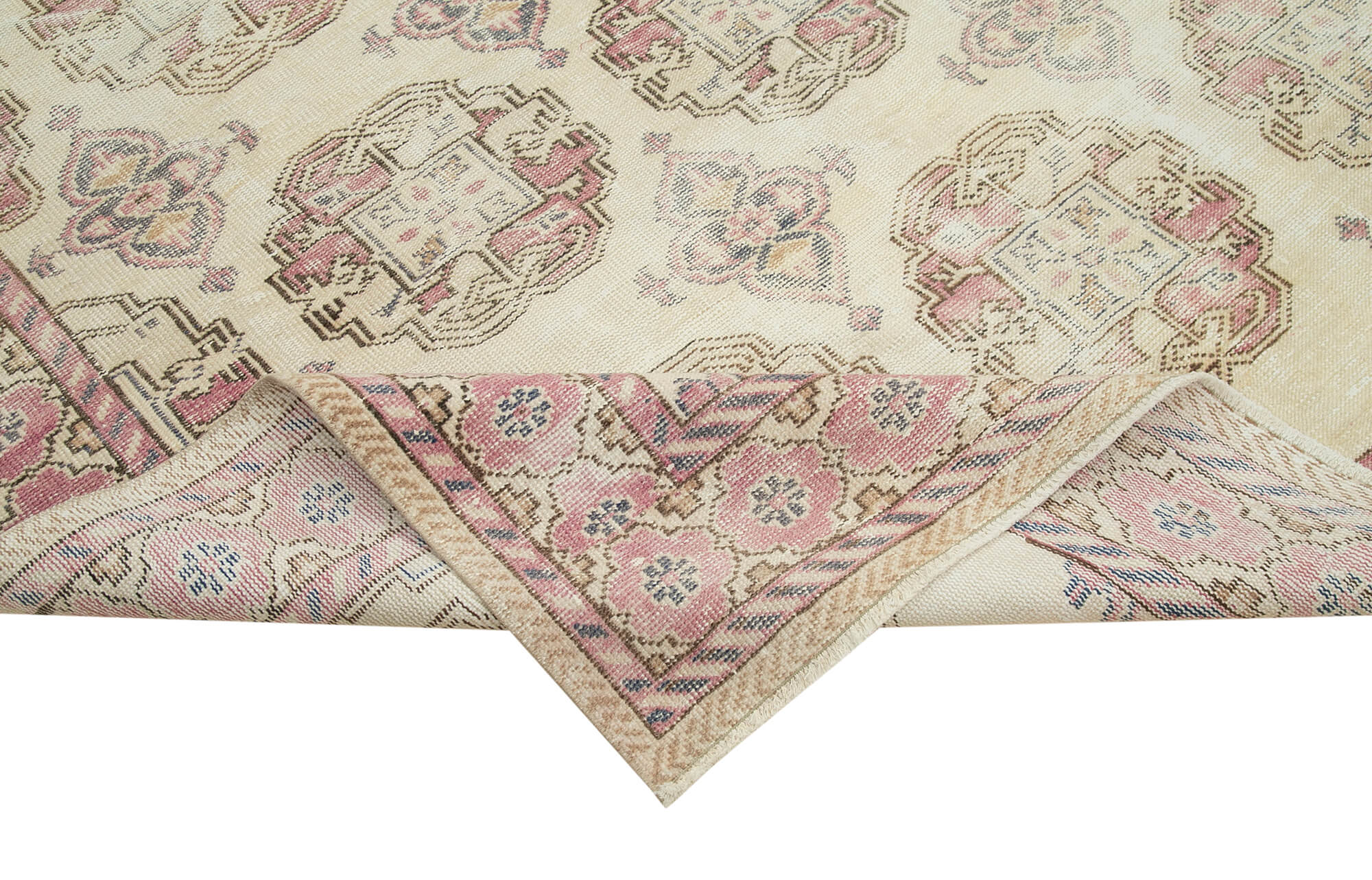 Handmade Vintage Area Rug – Kayseri Beige Cotton Wool Blend 6'11''x9'10''