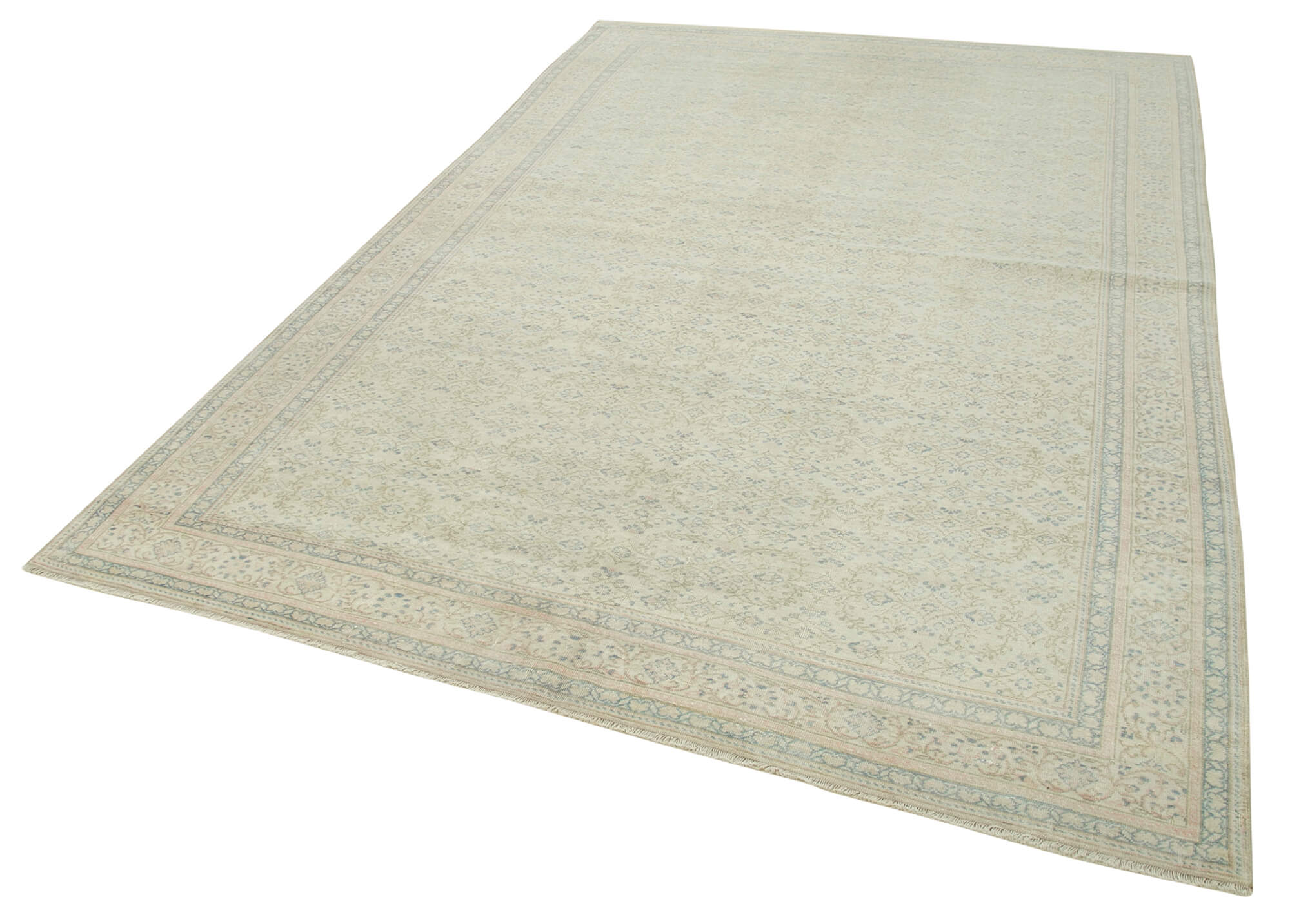 Vintage Cotton Wool Rug - Handmade Area Rug 6'4'' x 9'7'' Beige Turkish Wool Carpet