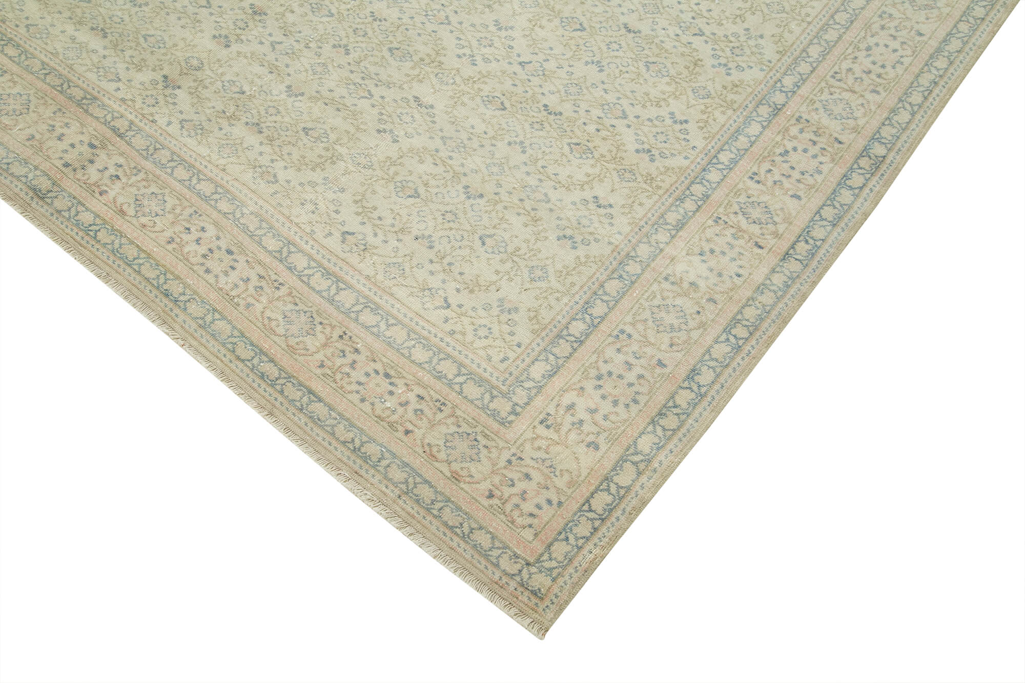 Vintage Cotton Wool Rug - Handmade Area Rug 6'4'' x 9'7'' Beige Turkish Wool Carpet