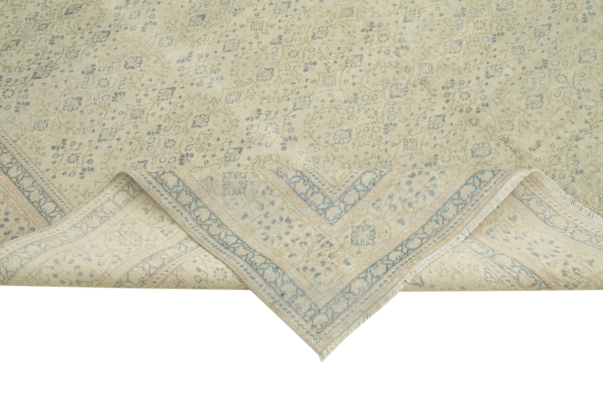 Vintage Cotton Wool Rug - Handmade Area Rug 6'4'' x 9'7'' Beige Turkish Wool Carpet