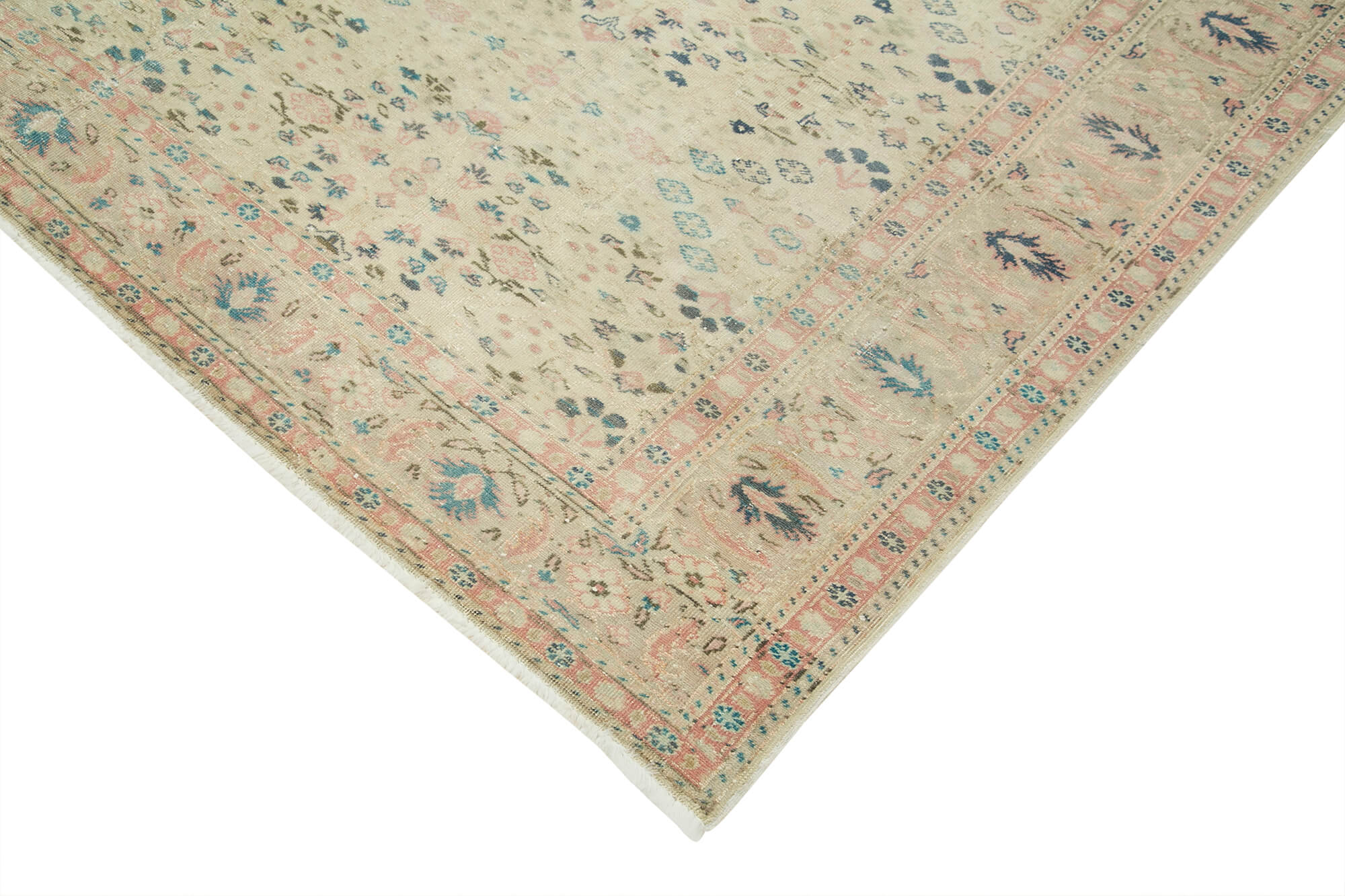 Vintage Cotton Wool Rug - Handmade Beige Wool Area Rug 6'7'' x 9'7'' | Turkish Vintage Carpet
