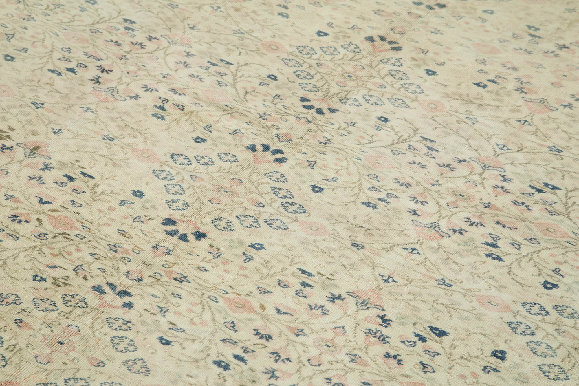 Vintage Cotton Wool Rug - Handmade Beige Wool Area Rug 6'7'' x 9'7'' | Turkish Vintage Carpet