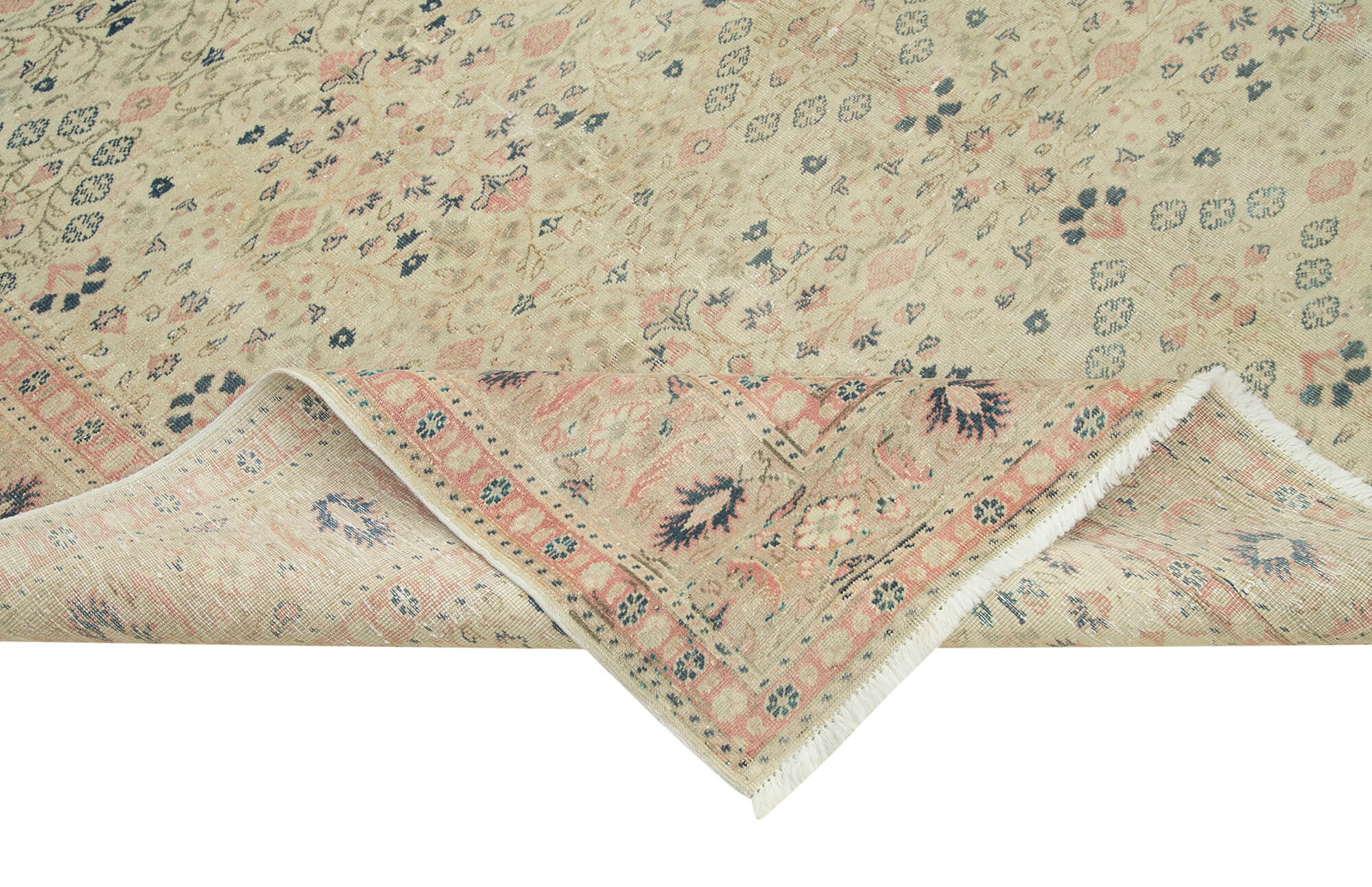 Vintage Cotton Wool Rug - Handmade Beige Wool Area Rug 6'7'' x 9'7'' | Turkish Vintage Carpet