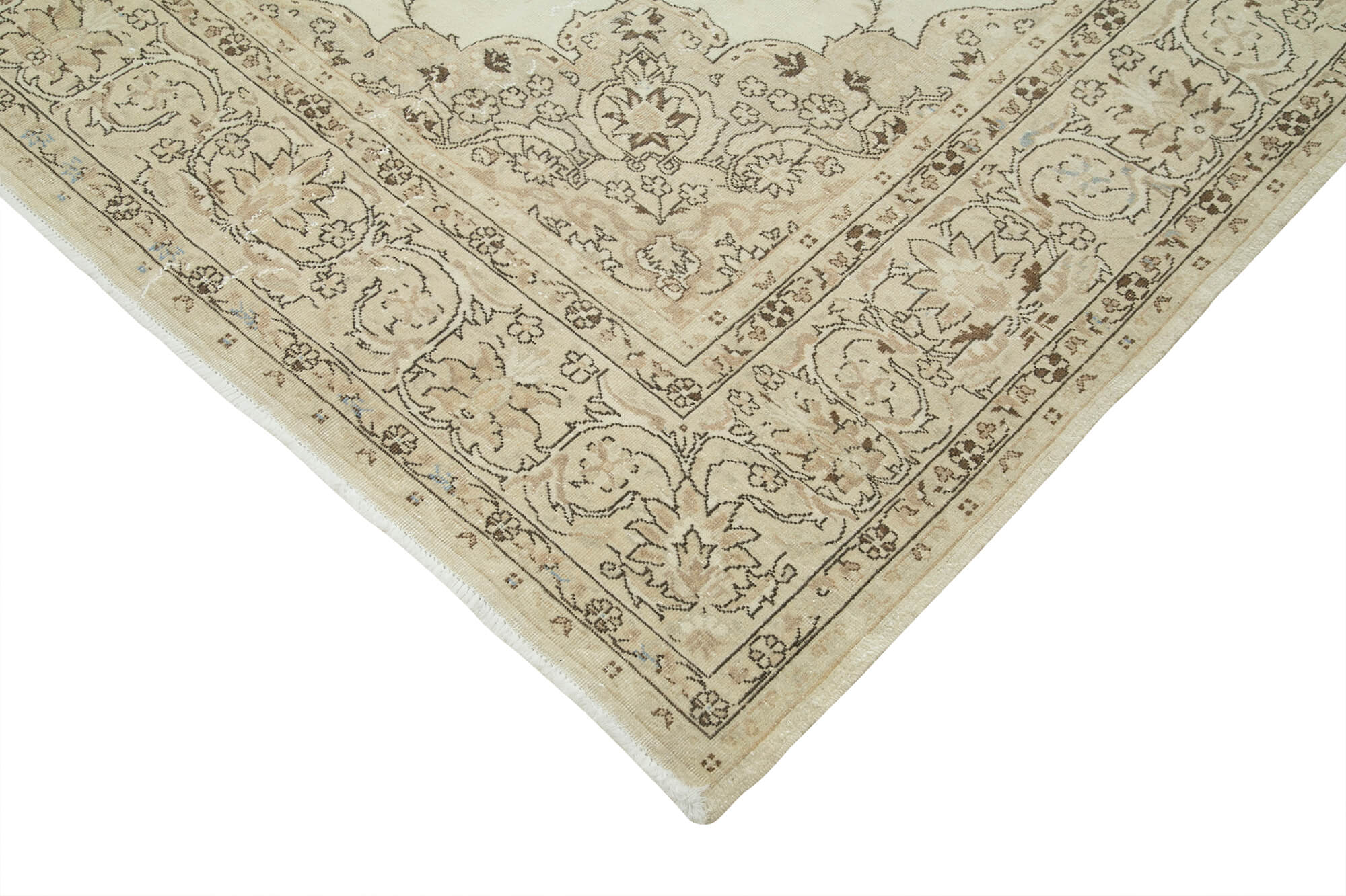 Handmade Wool Area Rug – Kayseri Beige Vintage Cotton Blend, Hand Woven Carpet 7'1''x10'