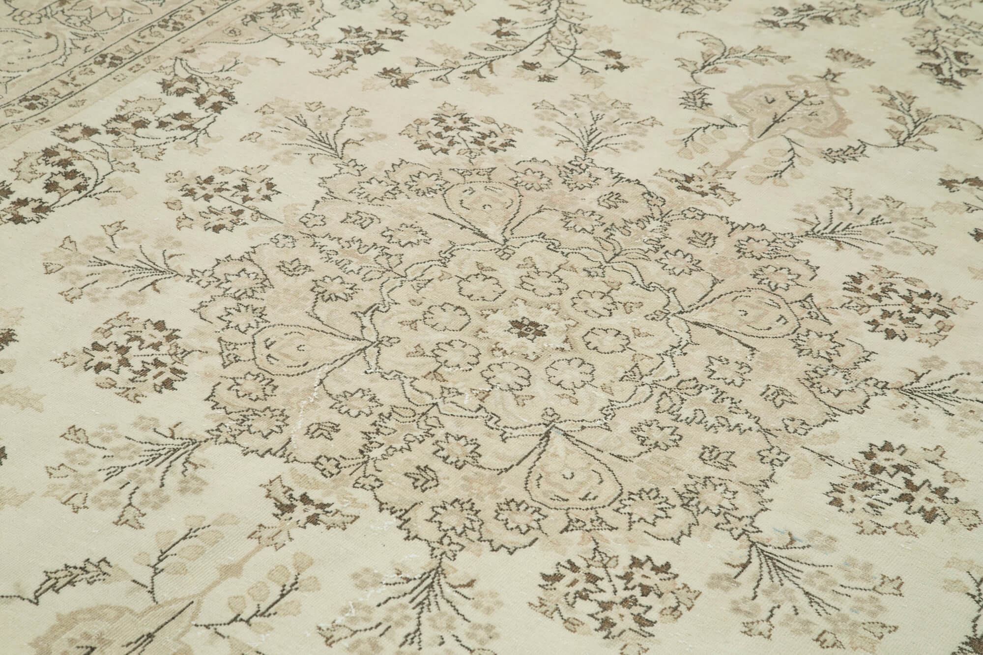 Handmade Wool Area Rug – Kayseri Beige Vintage Cotton Blend, Hand Woven Carpet 7'1''x10'