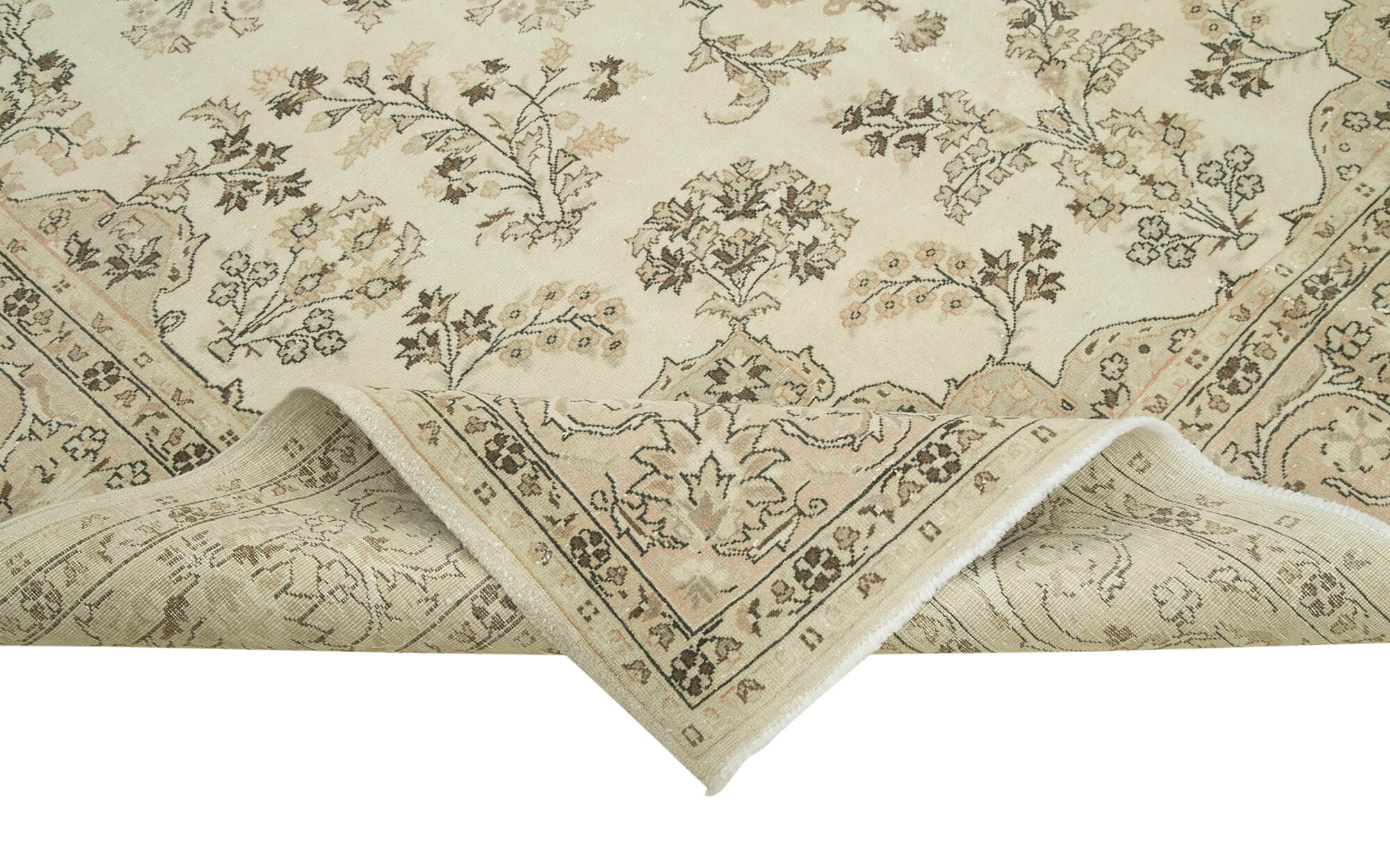 Handmade Wool Area Rug – Kayseri Beige Vintage Cotton Blend, Hand Woven Carpet 7'1''x10'