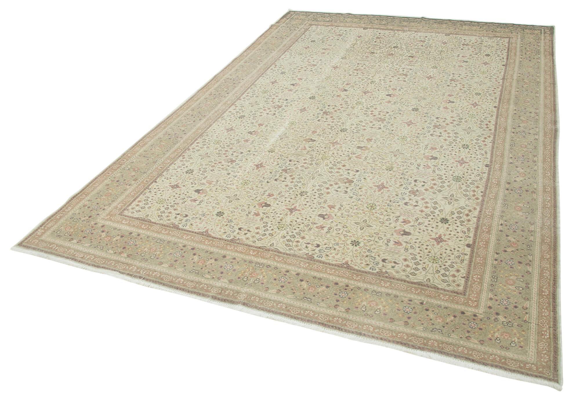 Handmade Vintage Area Rug – Kayseri Classic Beige Cotton Wool Carpet 6'7''x9'7''